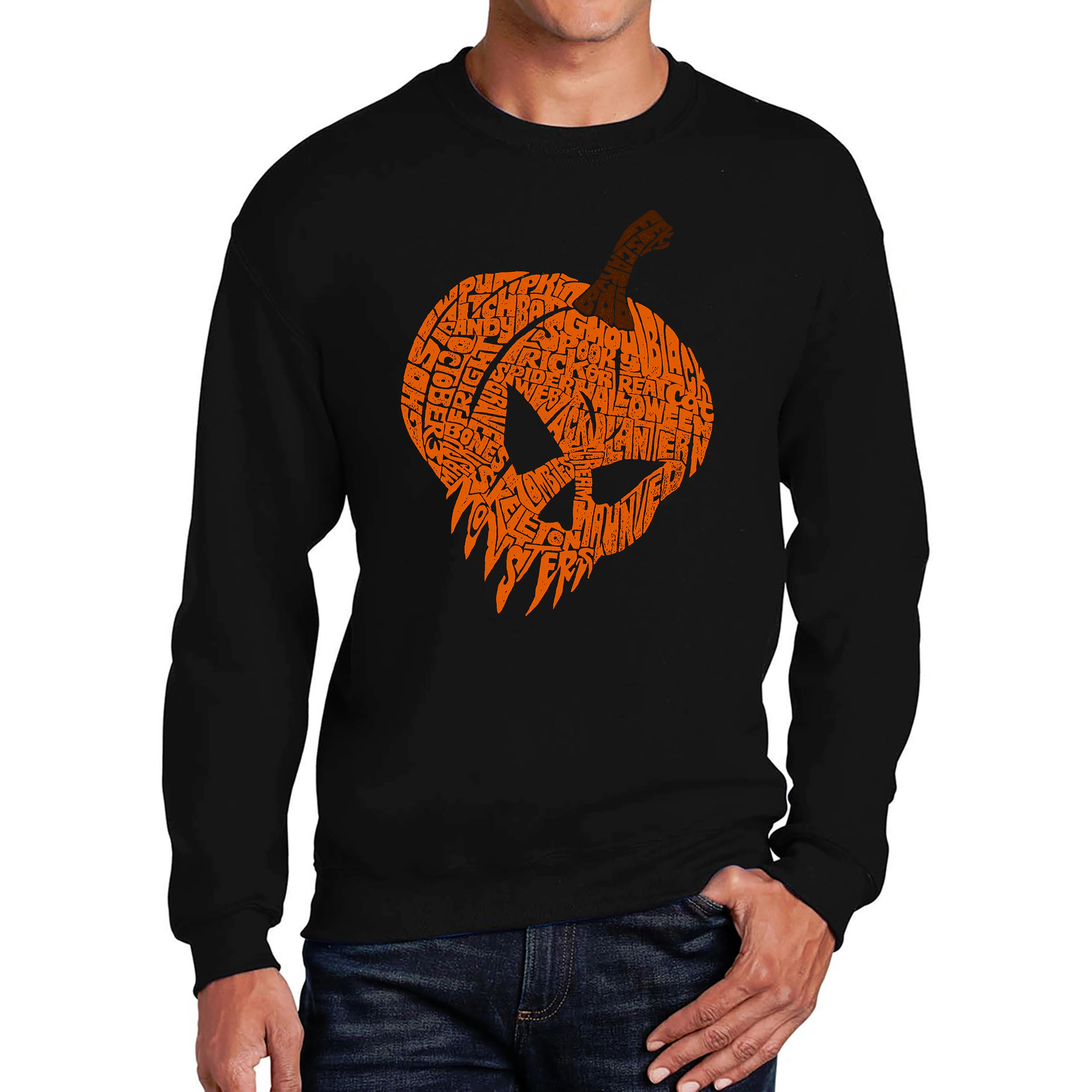 LA Pop Art Evil Pumpkin - Men's Word Crew Sweatshirt