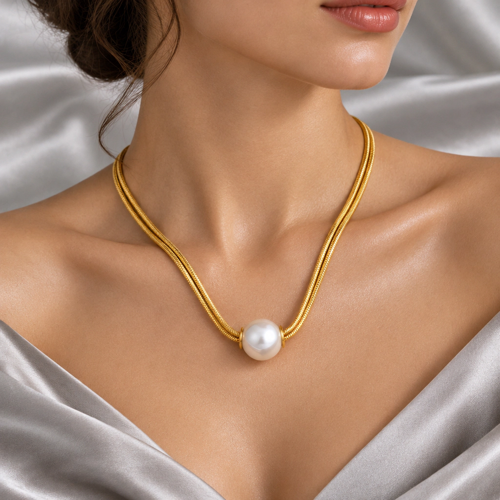 DressAtR Women's 18K Gold Plated Fancy Pearl Necklace