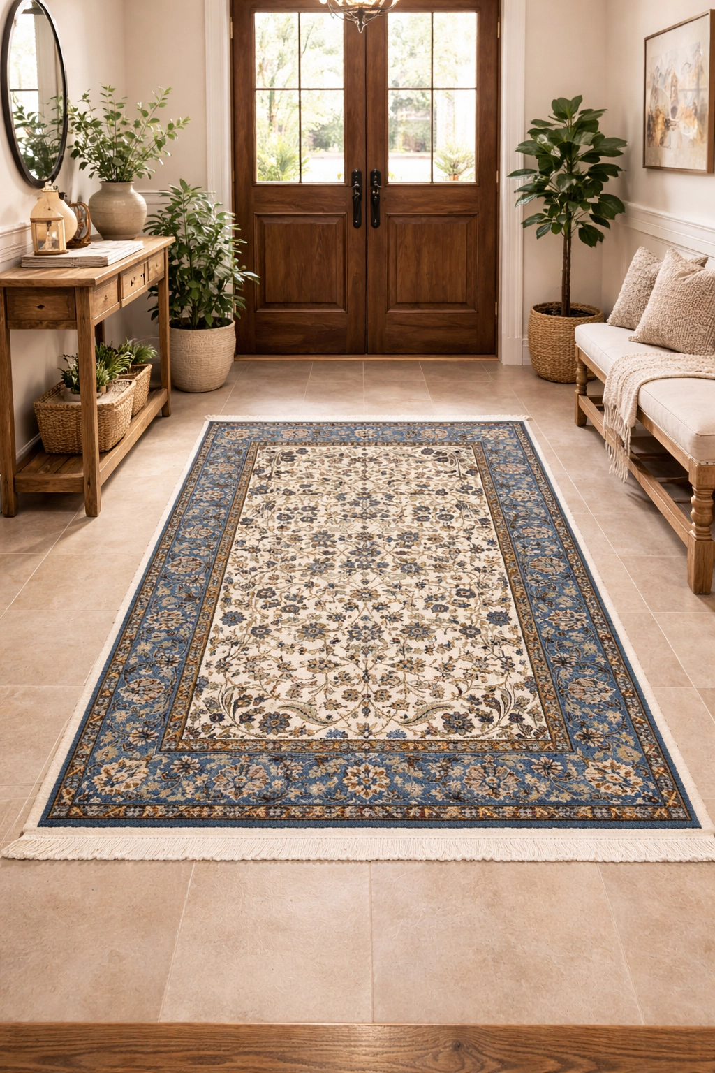 Magic Rugs Cream Blue Floral 4X6 Kirman Oriental Rug