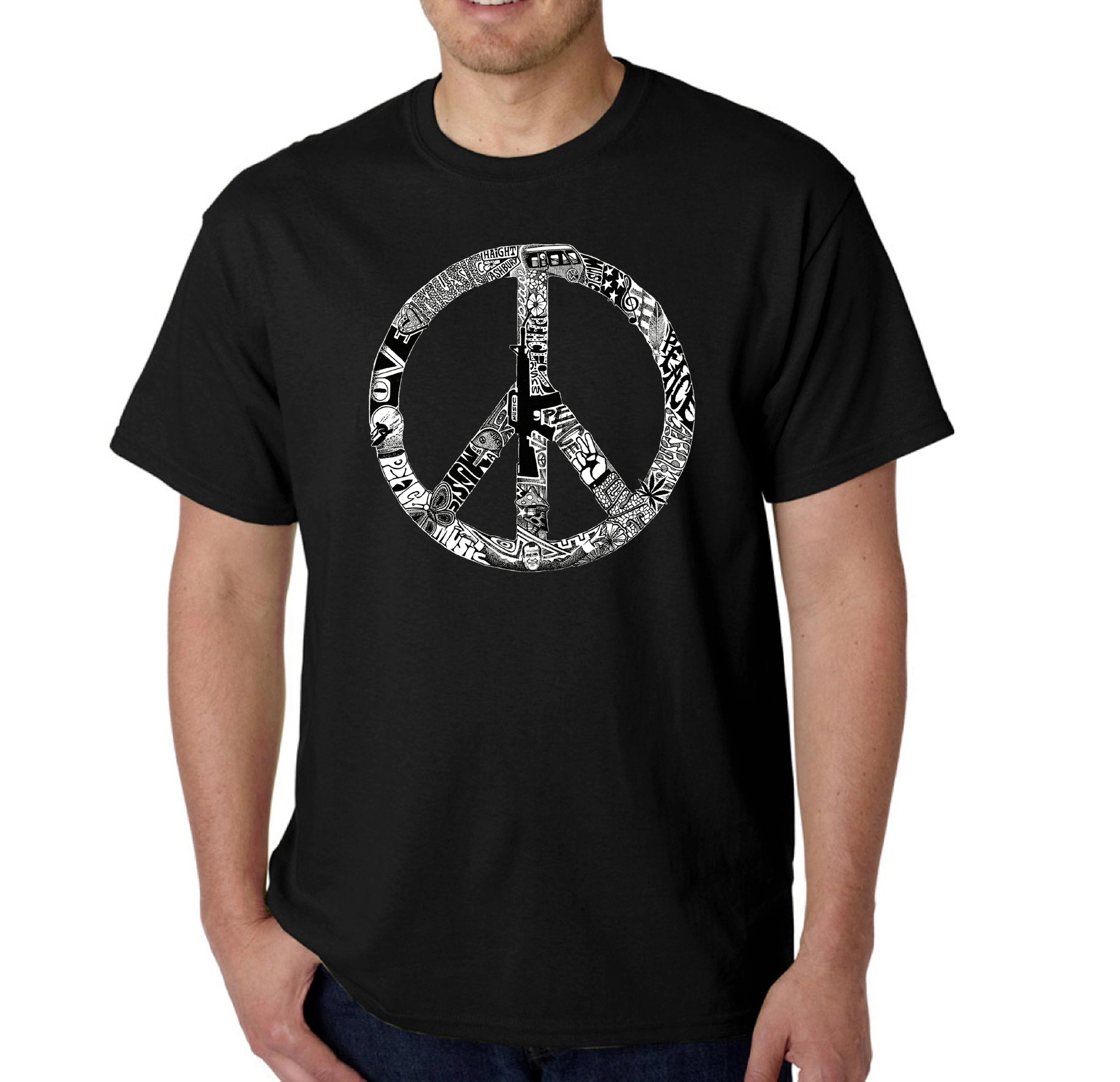 LA Pop Art Men's Peace Love Music Word T-Shirt, 100% Cotton