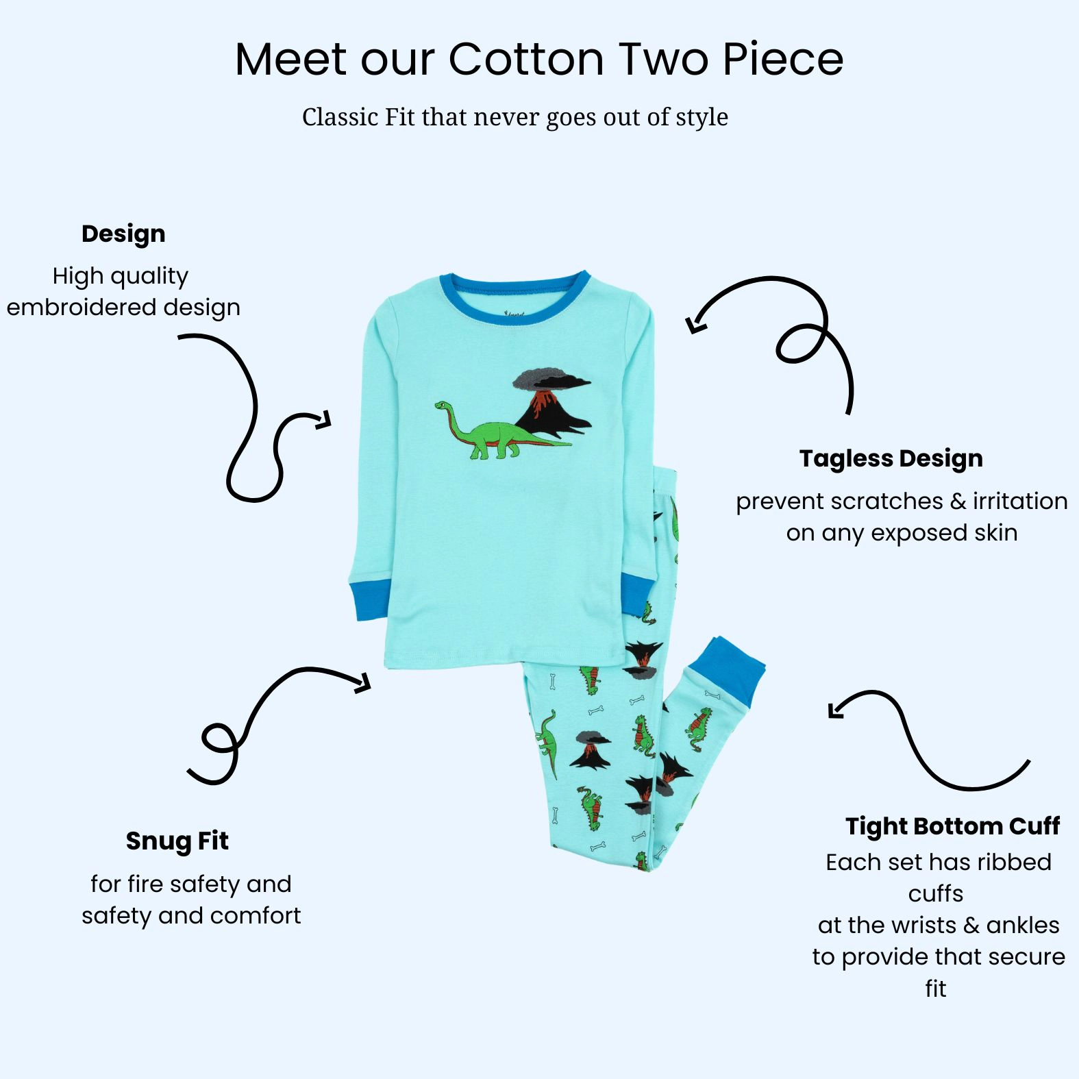 Leveret Baby/Toddler/Kids 2-pc Cotton Snug Fit Dinosaur Pajamas