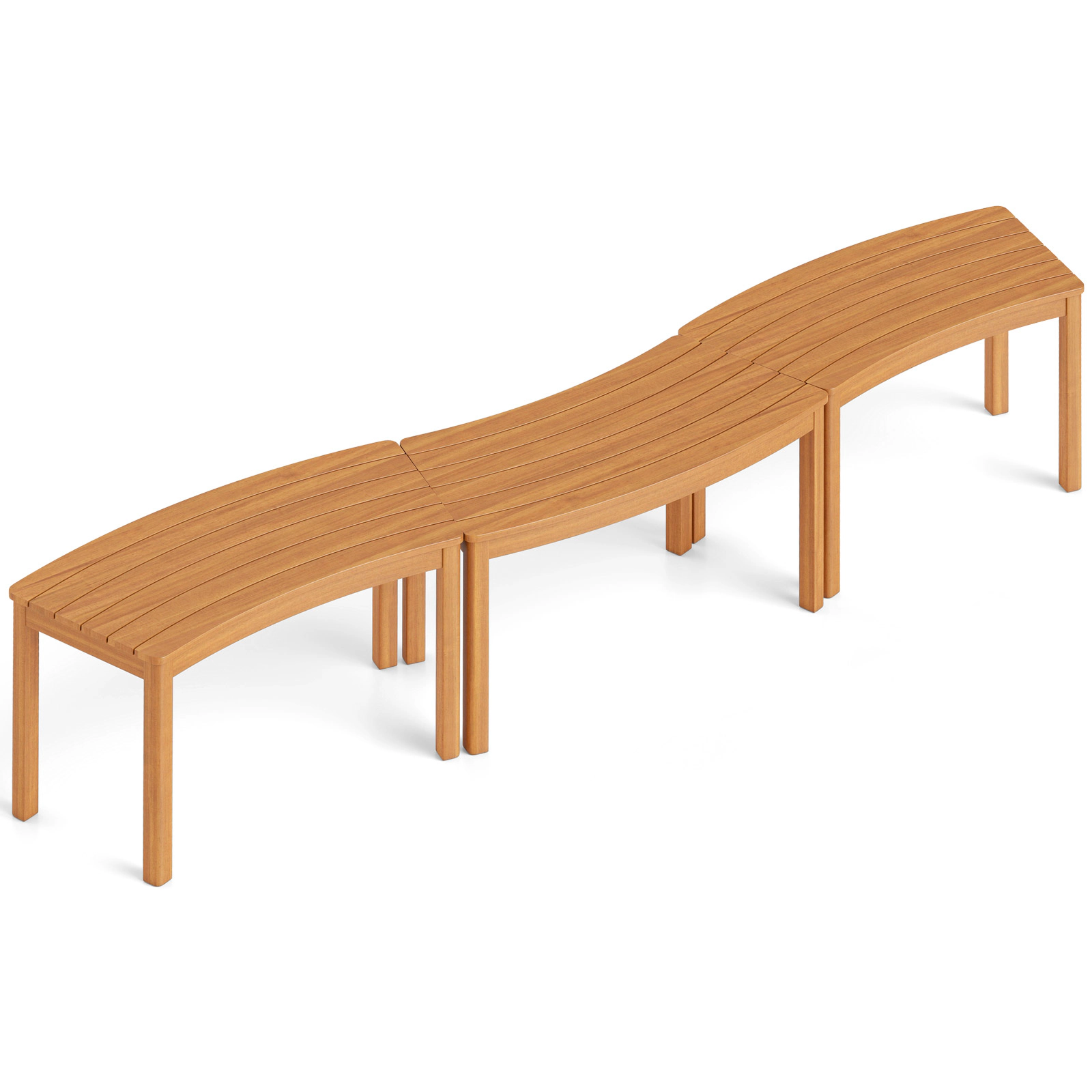 SUGIFT 3-Piece Curved Acacia Wood Fire Pit Bench Set, Backless, Natural Finish, 400-Lb Capacity