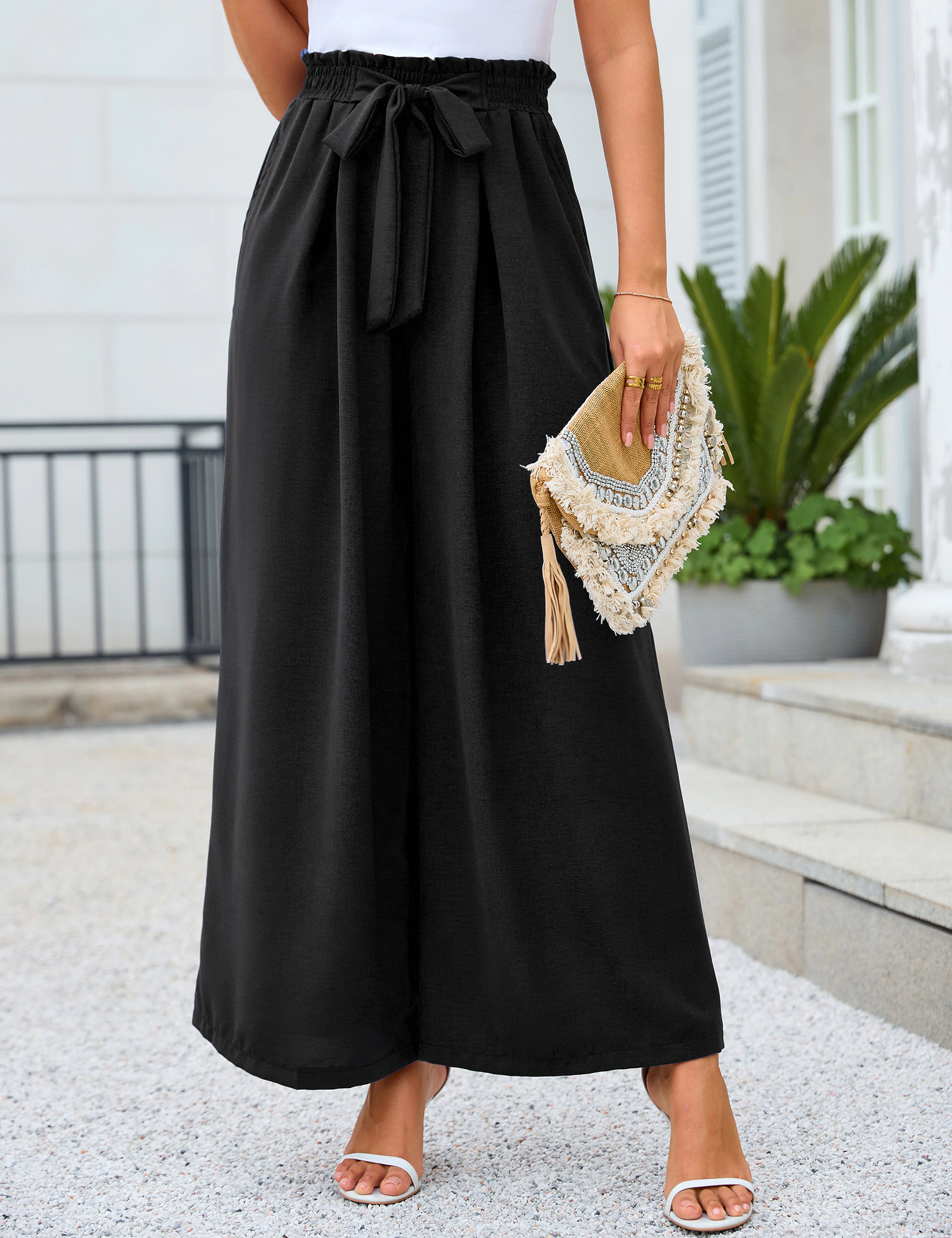 KOJOOIN Women's Wide Leg Pants Lightweight High Waisted Casual Outfits Palazzo with Pockets