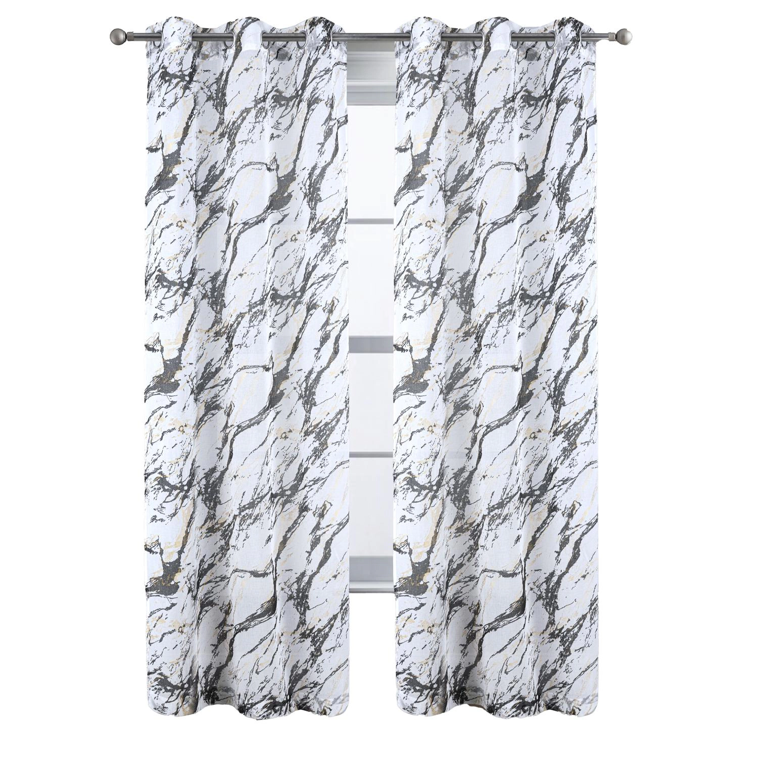 RT Designers Collection Marble Grommet Metallic Sheer Printed Doily Curtain Panel 54" x 84