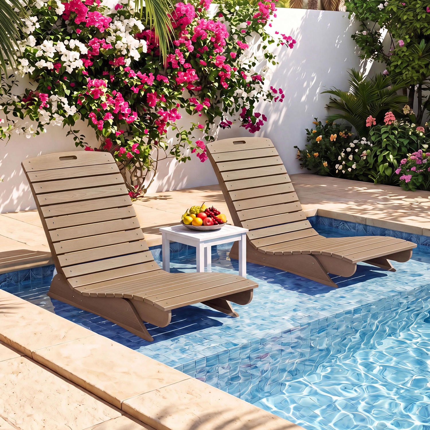 LJG Fade-Resistant Outdoor Lounger with Contoured Shape for Deck Poolside