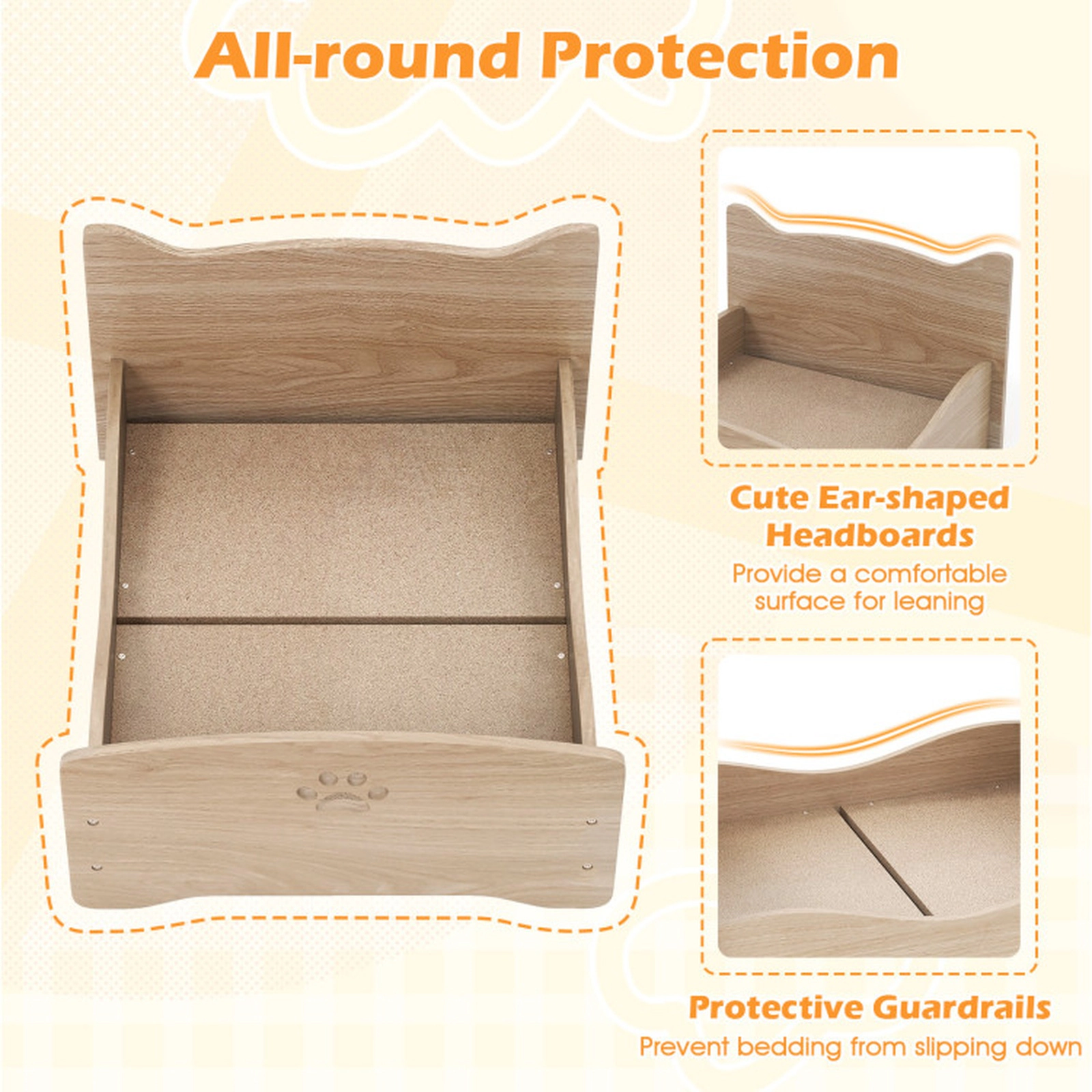 SUGIFT Elevated Pet Bed Frame with Guard Rails 44-lb Capacity Natural