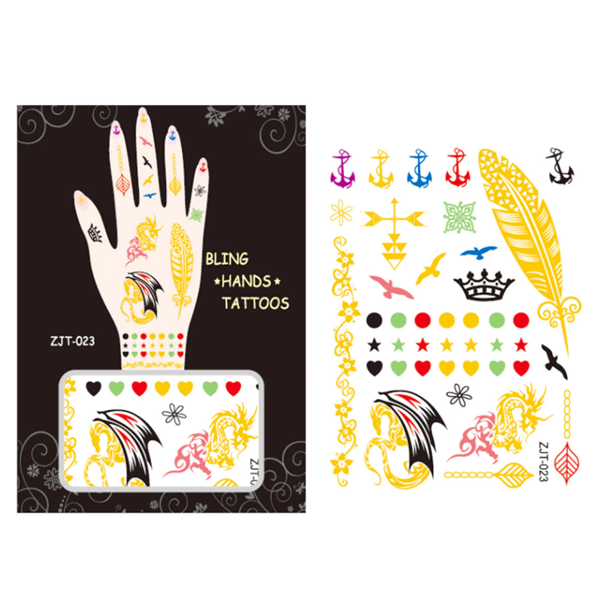 Wrapables Trendy Temporary Metallic Hand Tattoos, Dragon and Snowflake