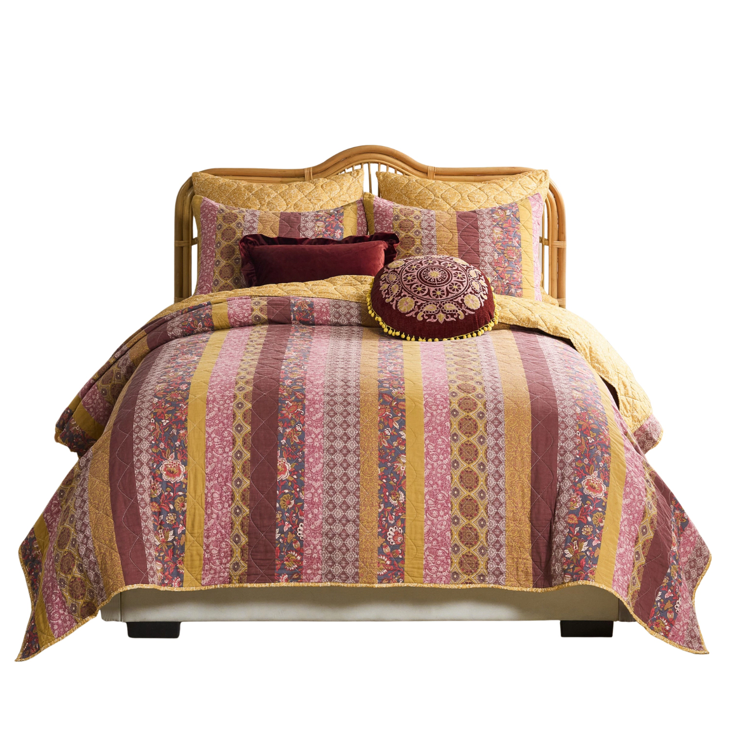 Greenland Home Fashion Mari Cotton Face Microfiber Back Poly Cotton Fill Quilt Set 3 Piece