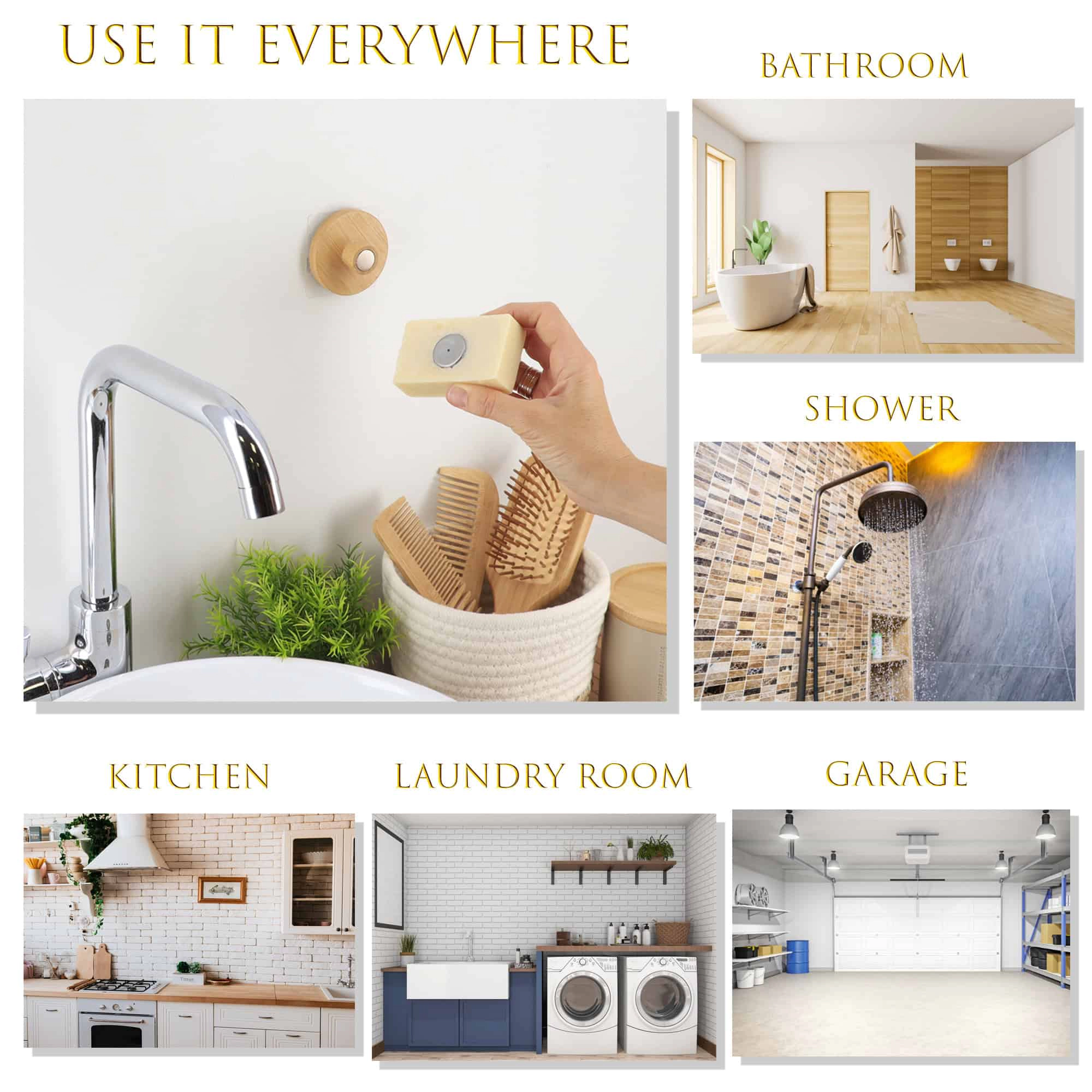 Evideco Bamboo Magnetic Wall-Mounted Soap Holder, Adhesive No-Drill Set