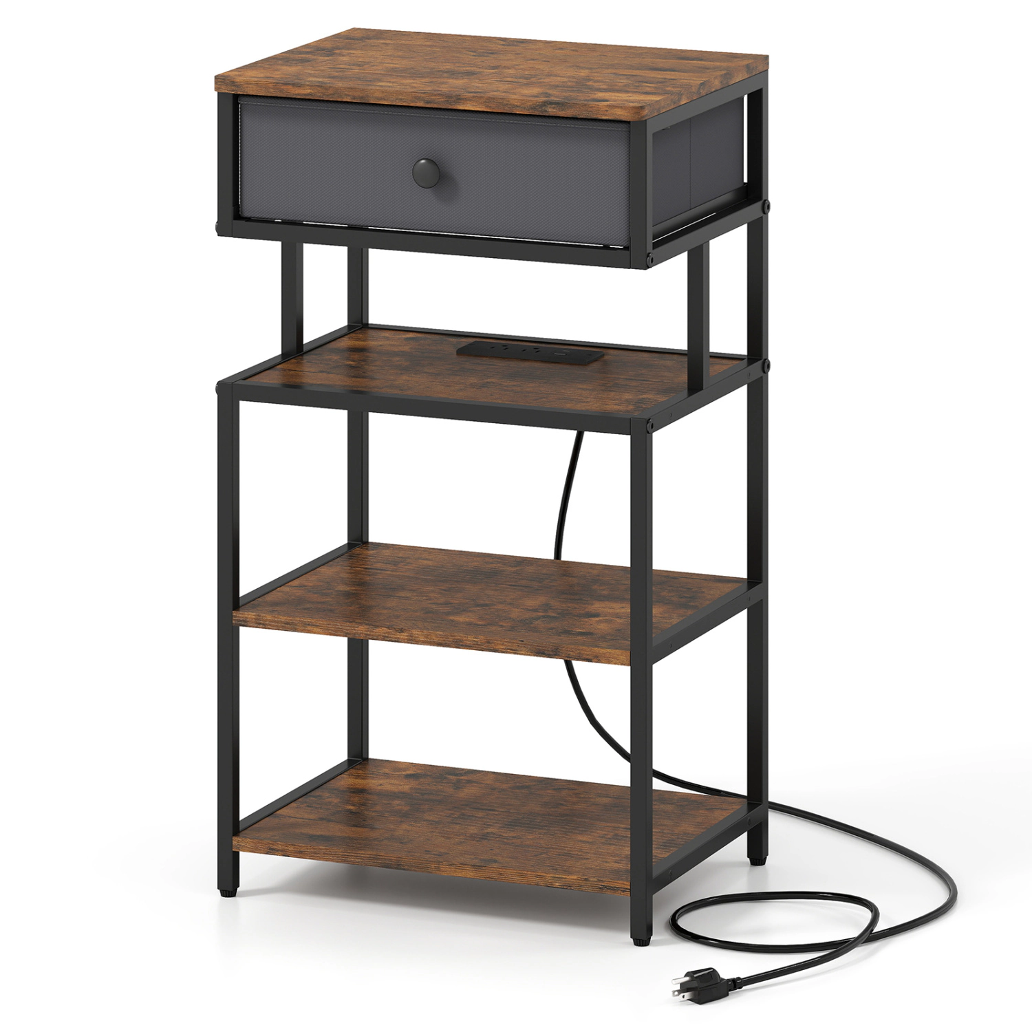 SlickBlue Rustic Brown Bedside Table with Power Outlets and USB