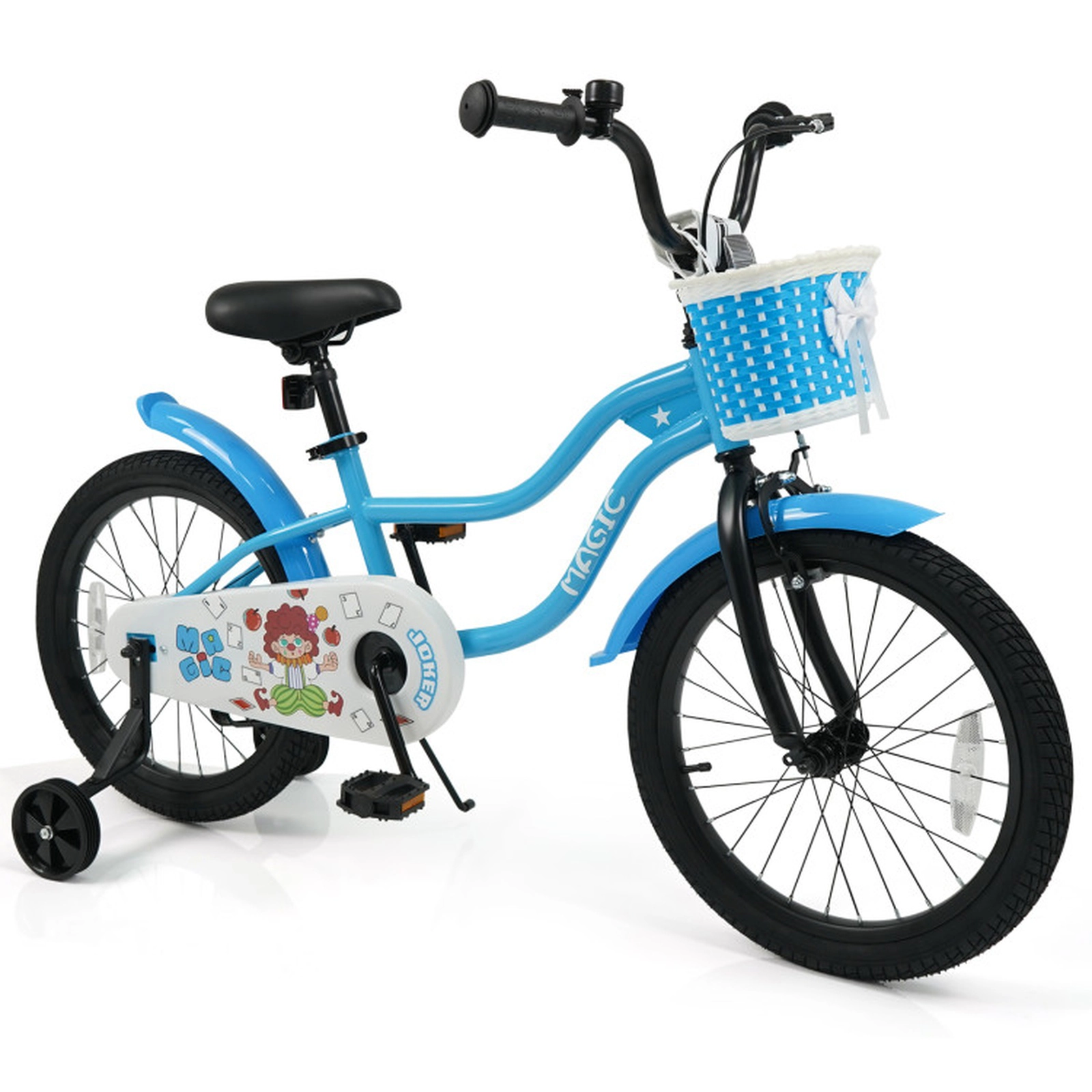 SUGIFT Blue Training Wheels Removable Basket Bell and Kickstand Kids 18 Inch Bike