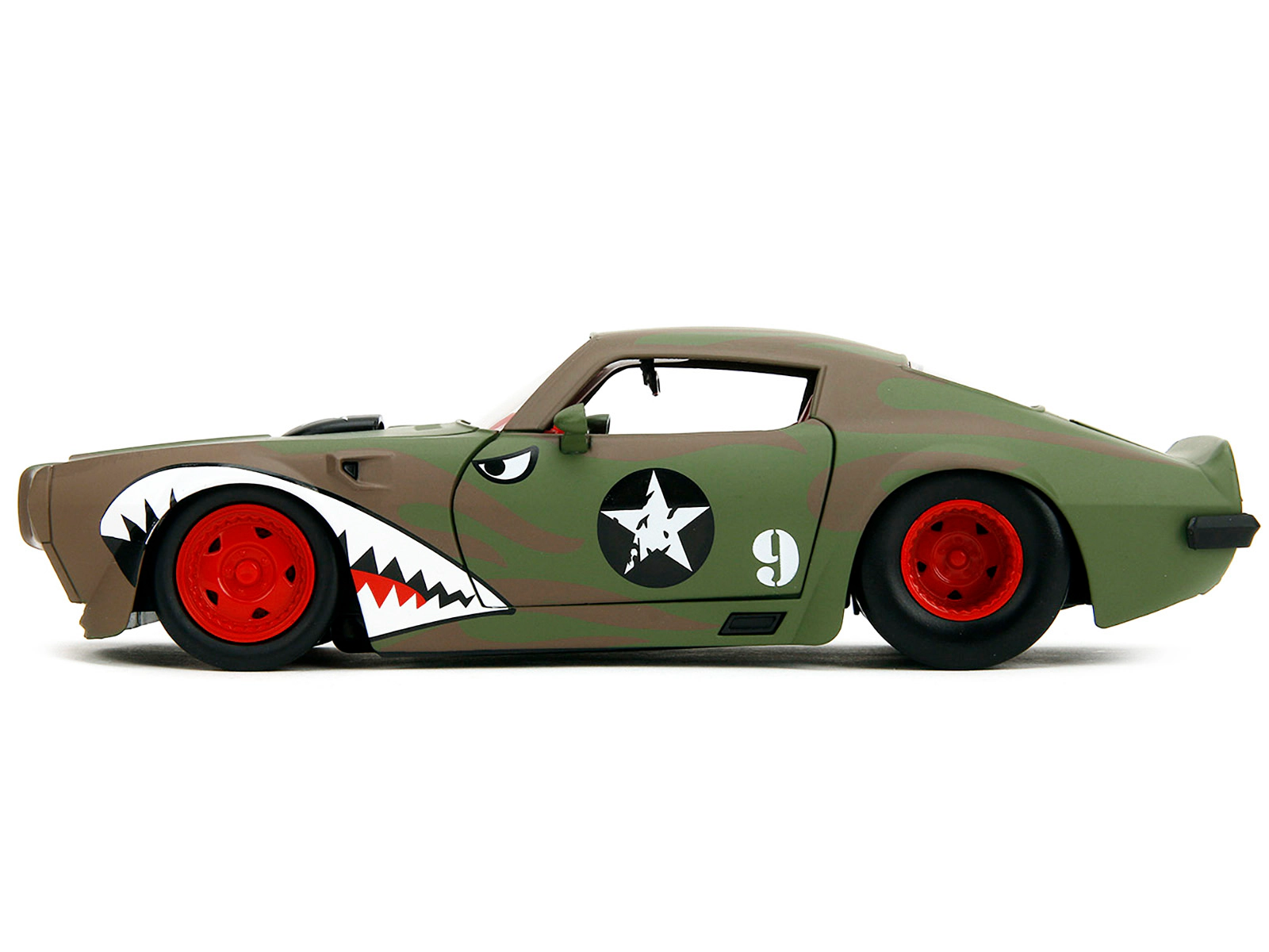 Jada Collectible 1972 Pontiac Firebird #9 Green Camouflage Flames With Graphics And Red Interior "Bigtime Muscle" Series