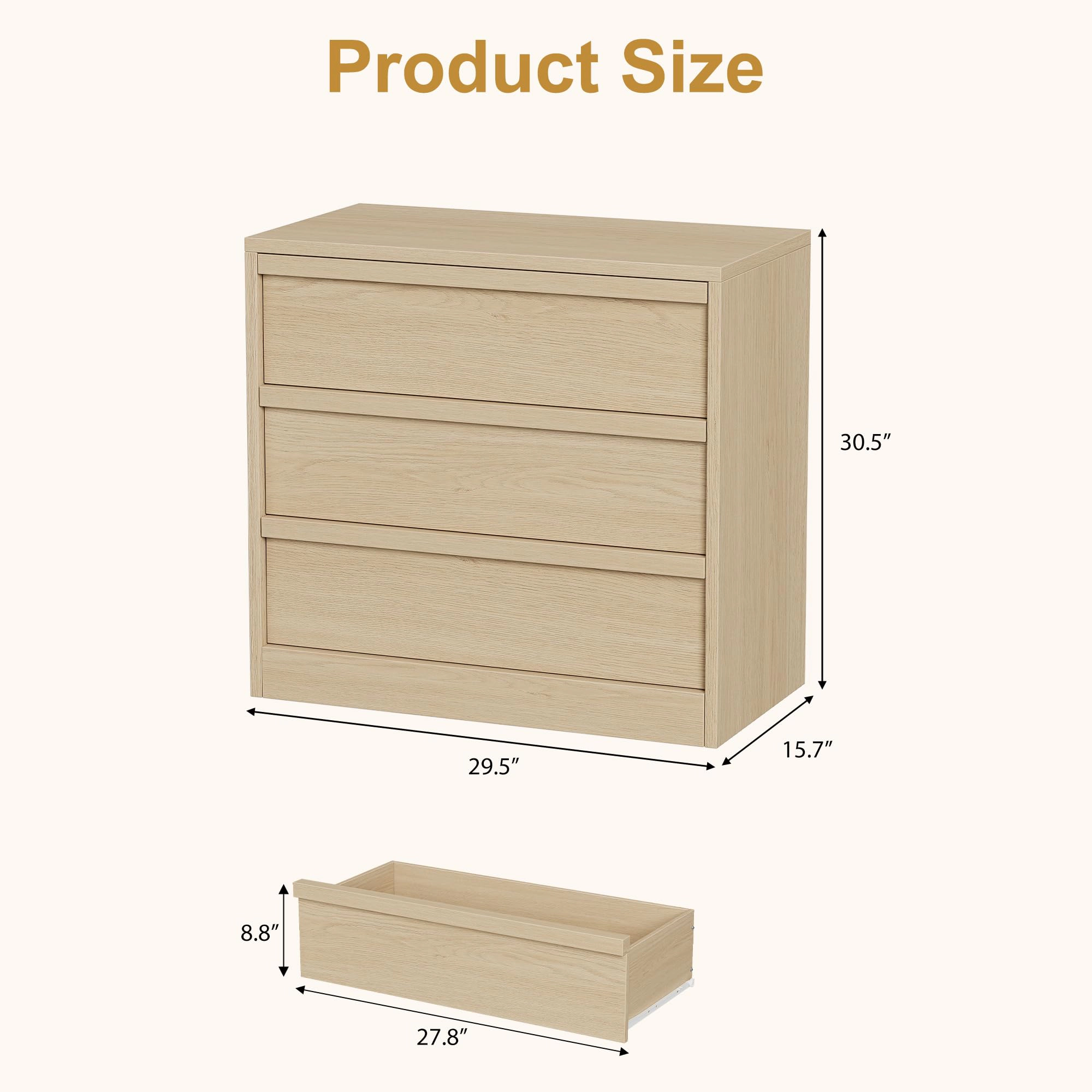 3 Drawer Dresser Nightstand, Modern Small Chest with Storage for Bedroom or Living Room