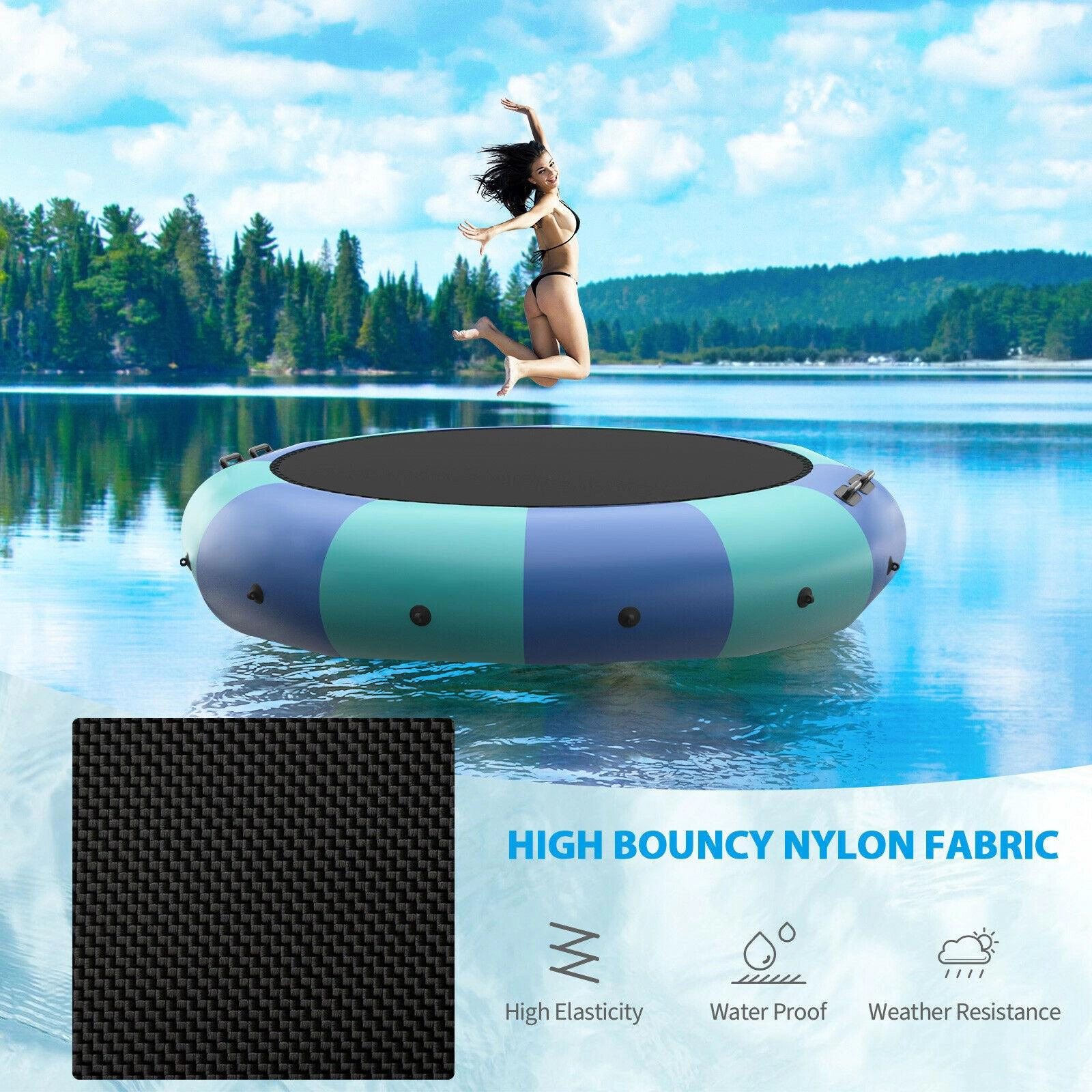 SUGIFT Yellow 15-ft Adult Inflatable Water Bouncer Trampoline with Padded Deck and Anchor 330-lb Total
