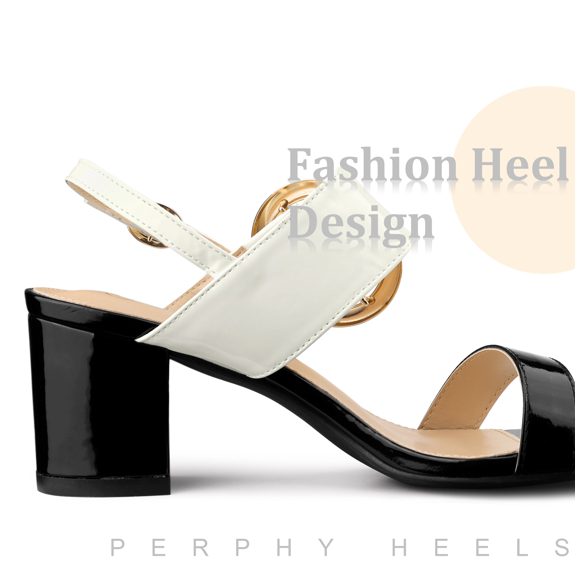 BLISSFUL STEP Women Open Toe Chunky Heel Slingback Ankle Strap Buckle Sandals