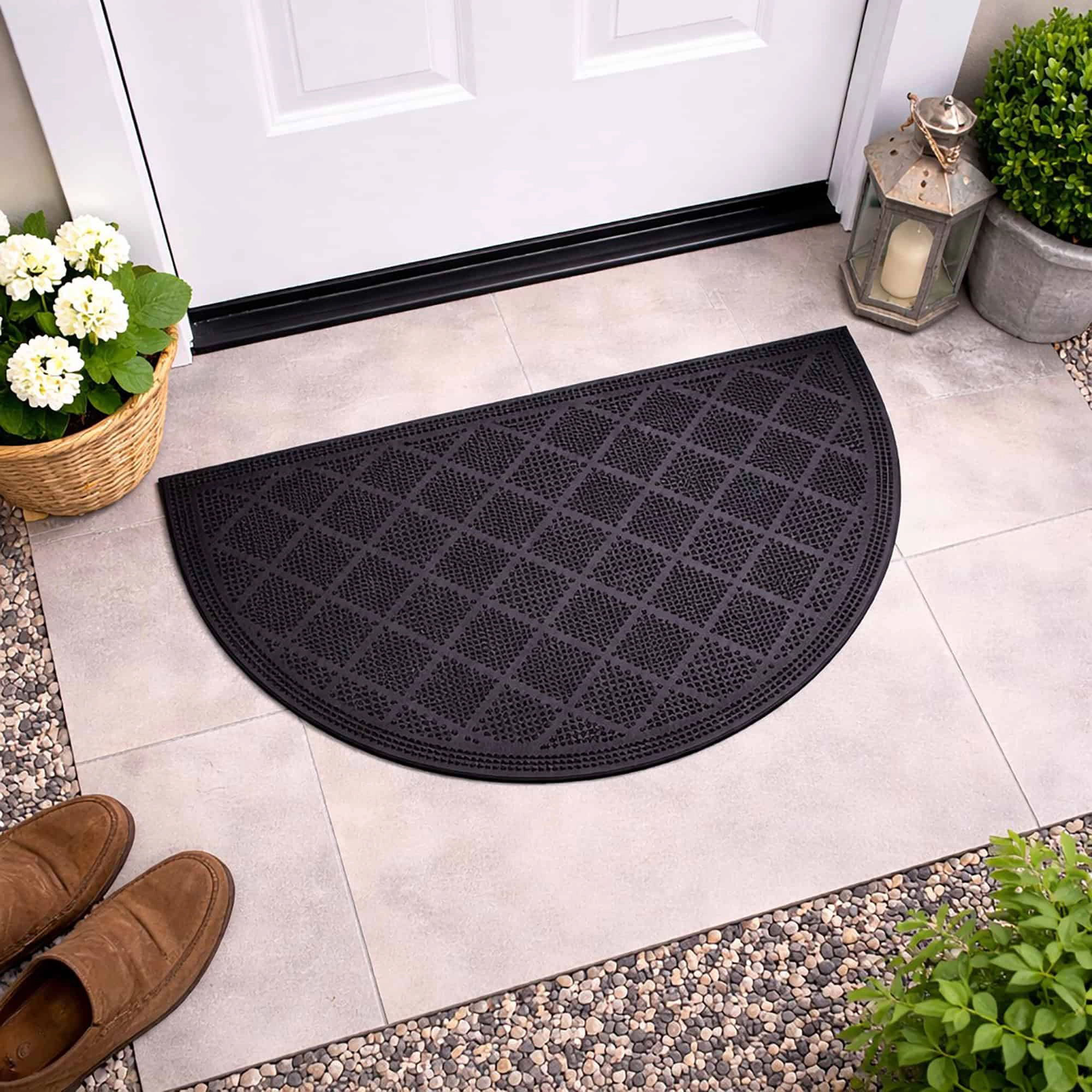 Evideco French Home Goods Black Drew Checkerboard Rubber Doormat 24 x 16 Inches