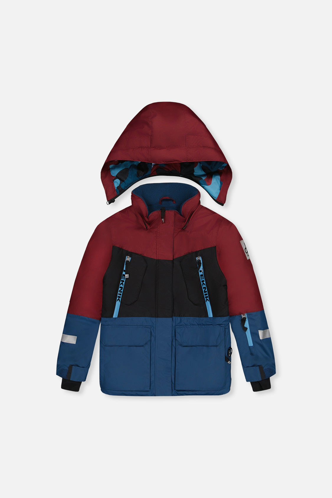 Deux par Boys Two Piece Teknik Camouflage Print Snowsuit with Hooded Jacket and Snow Pants