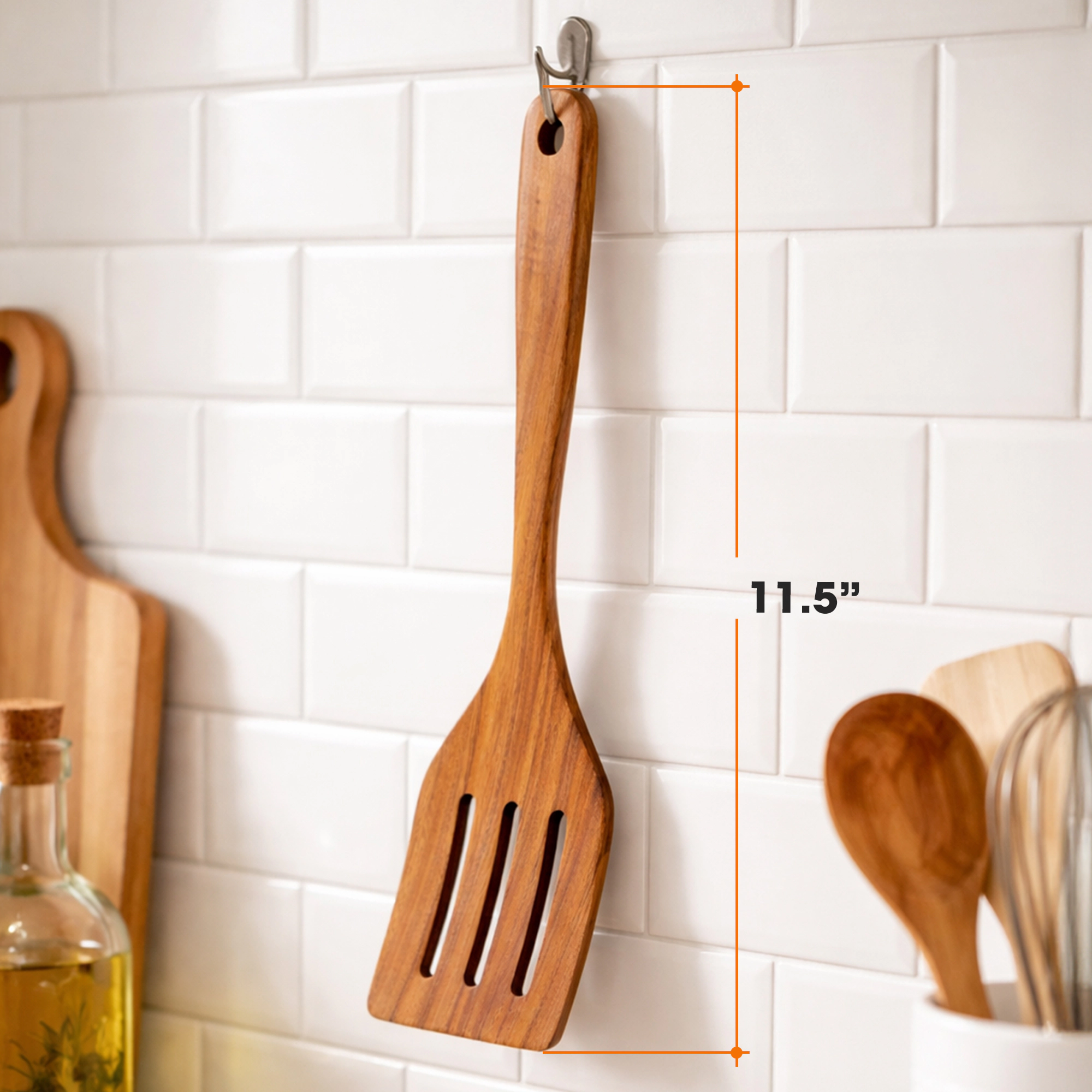 Cheer Collection Teak Wood Slotted Turner Spatula for Nonstick Pans