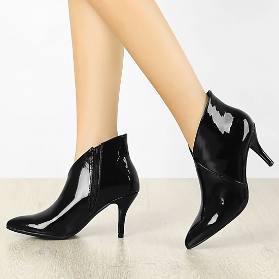 BLISSFUL STEP Women V Shape Pointed Toe Stiletto Heel Ankle Boots Side Zipper