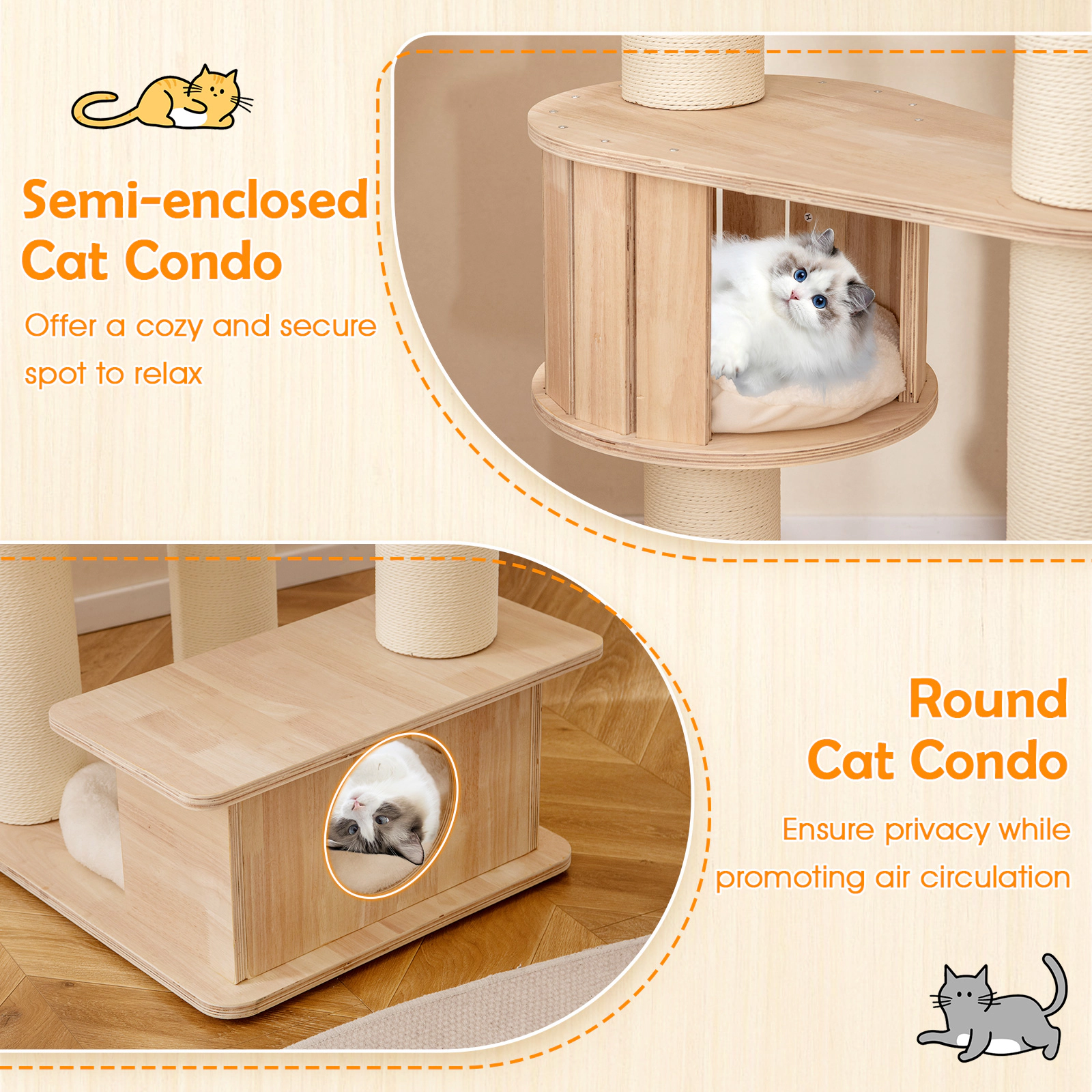 SUGIFT 69-in Cat Tree for Large Indoor Cats with Space Capsule U-Shaped Hammock Round Condo and Perch