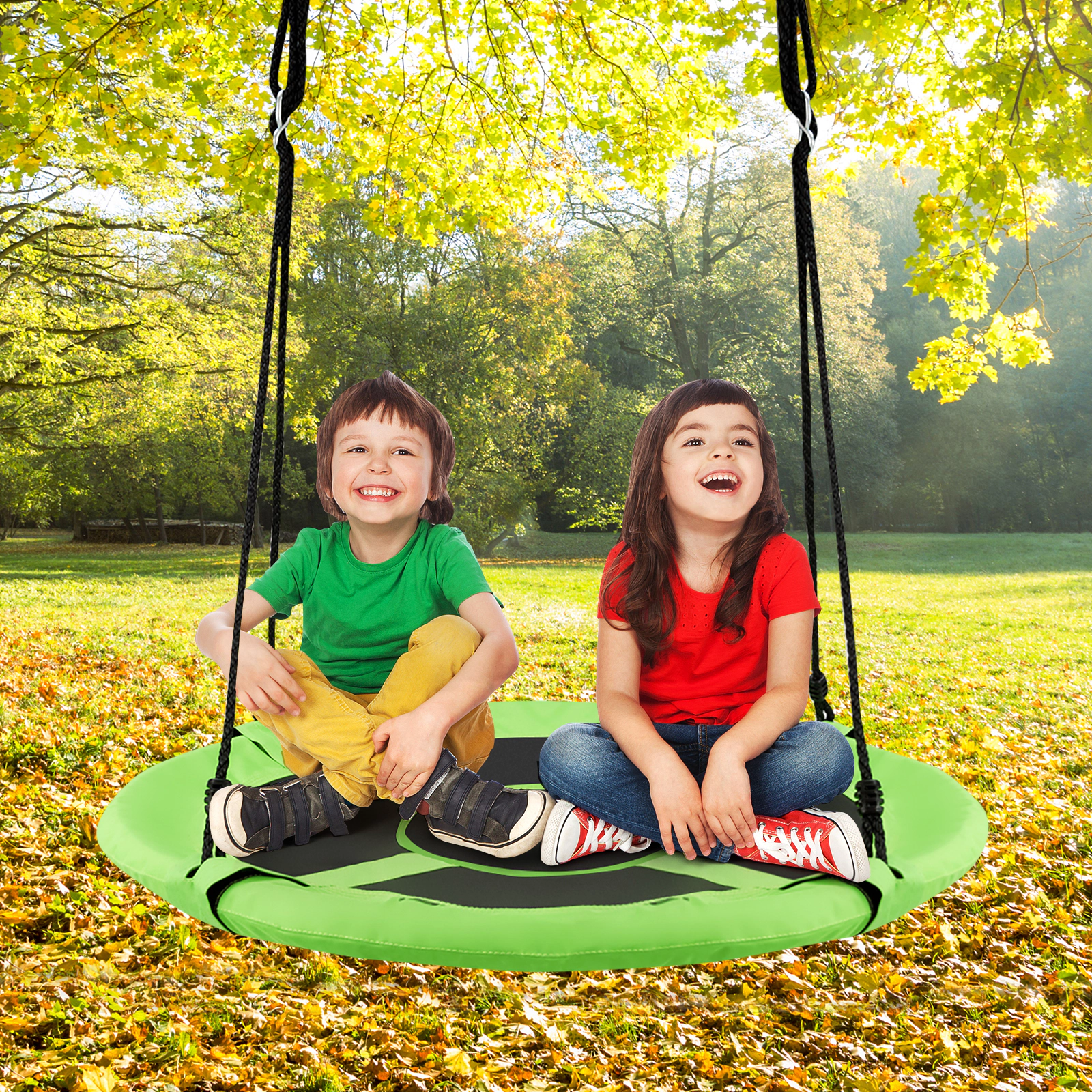 SUGIFT 2-in-1 Kids Hanging Chair Swing Tent Outdoor Play Set 330-lb Capacity 40-in Saucer Seat Green