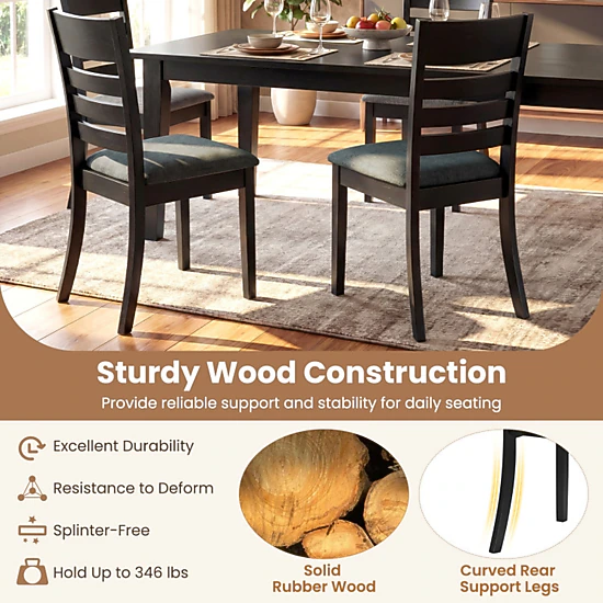 SUGIFT Set of 4 High Back Wooden Dining Chairs Upholstered Kitchen Chairs 346-lb Capacity Black Frame Dark Gray Seat