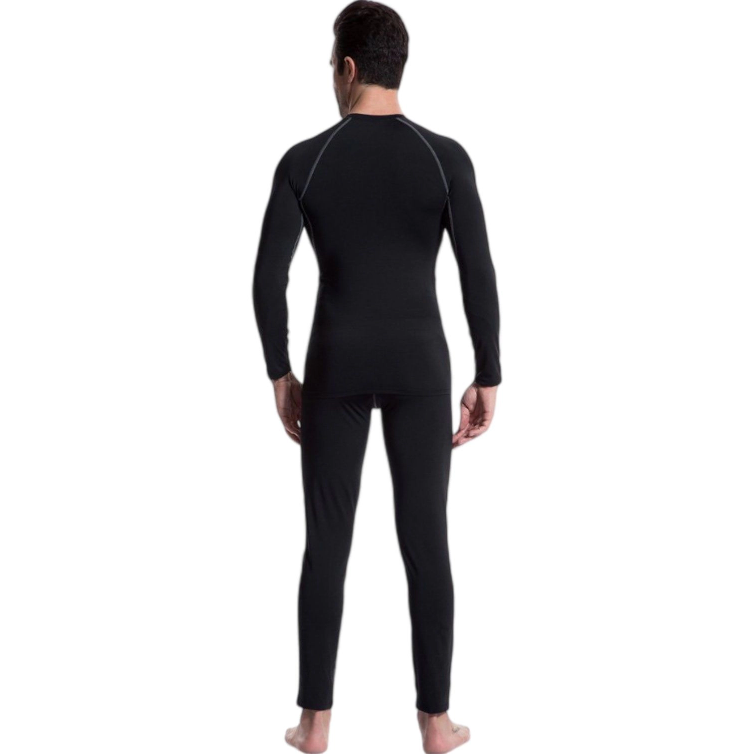 Anna-Kaci Men's Long Sleeve Compression Training Shirt with Crew Neck and Contrast Stitching Detail