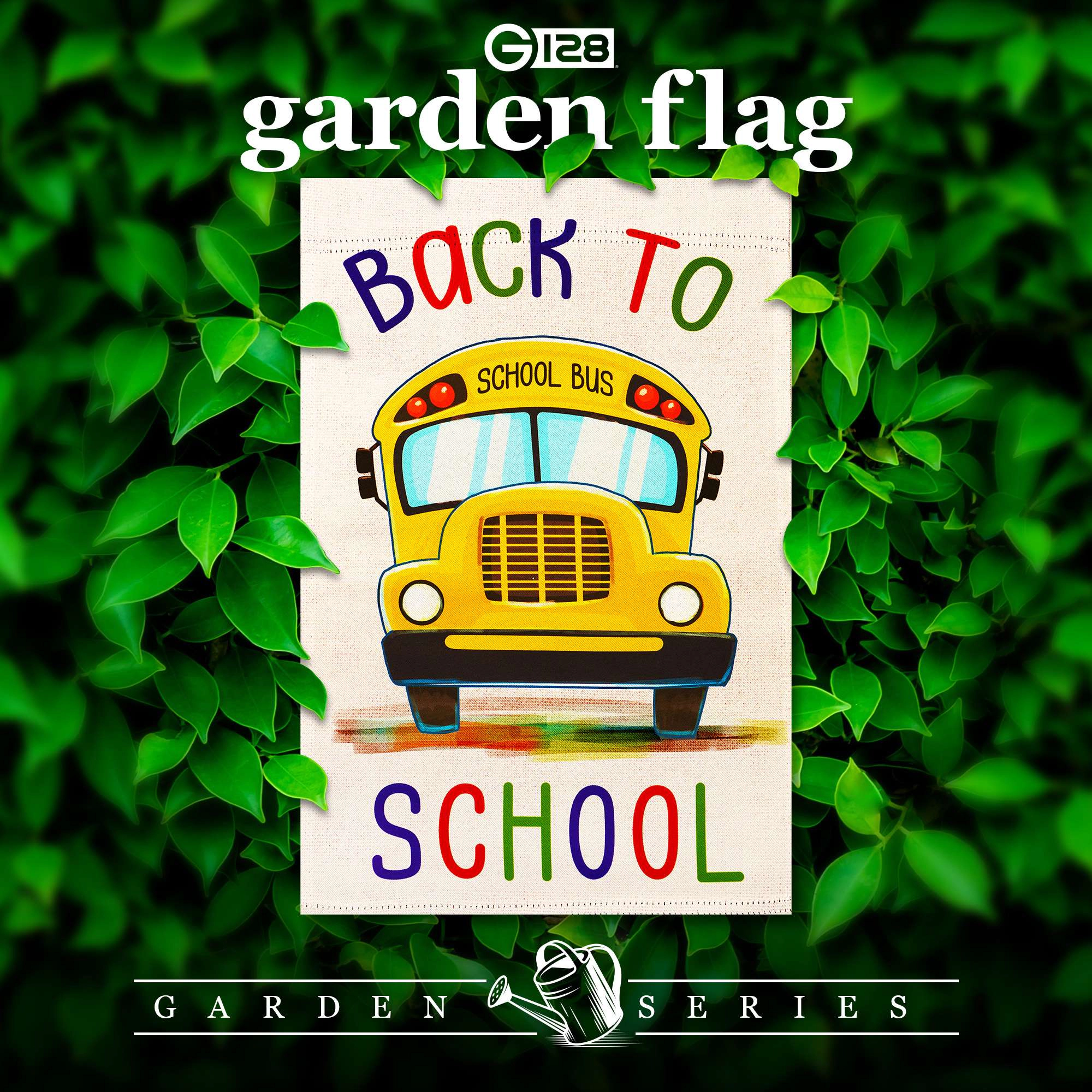 G128 Back to School Bus Double-Sided Garden Flag 12x18 in