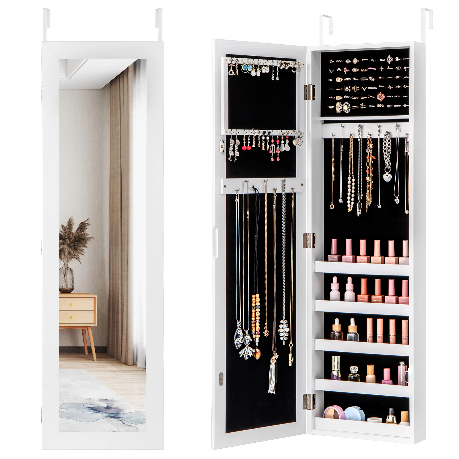 LJG Door and Wall Mounted Armoire Jewelry Cabinet with Full-Length Mirror