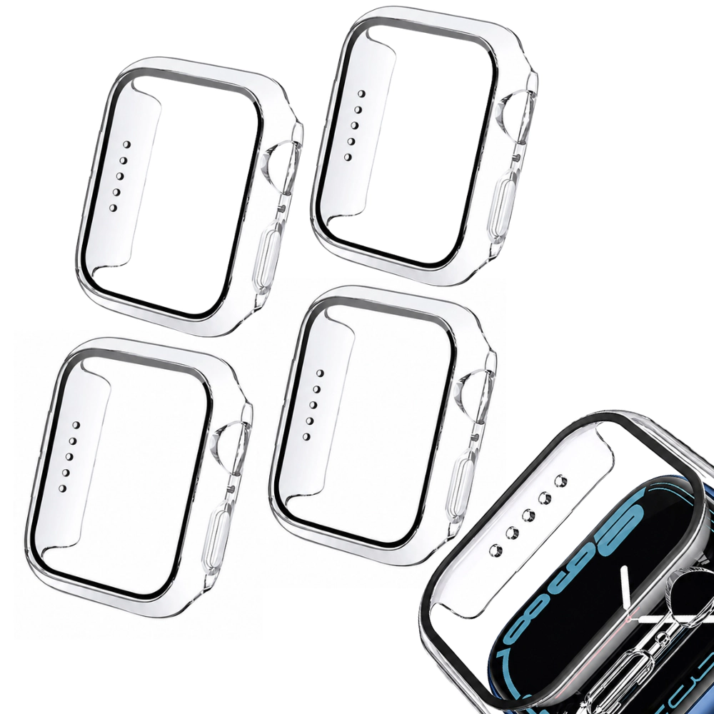 Qixxronics 4PACK Case for Apple Watch Series 9 8 7 (45mm), Built-in Tempered Glass Screen Protector