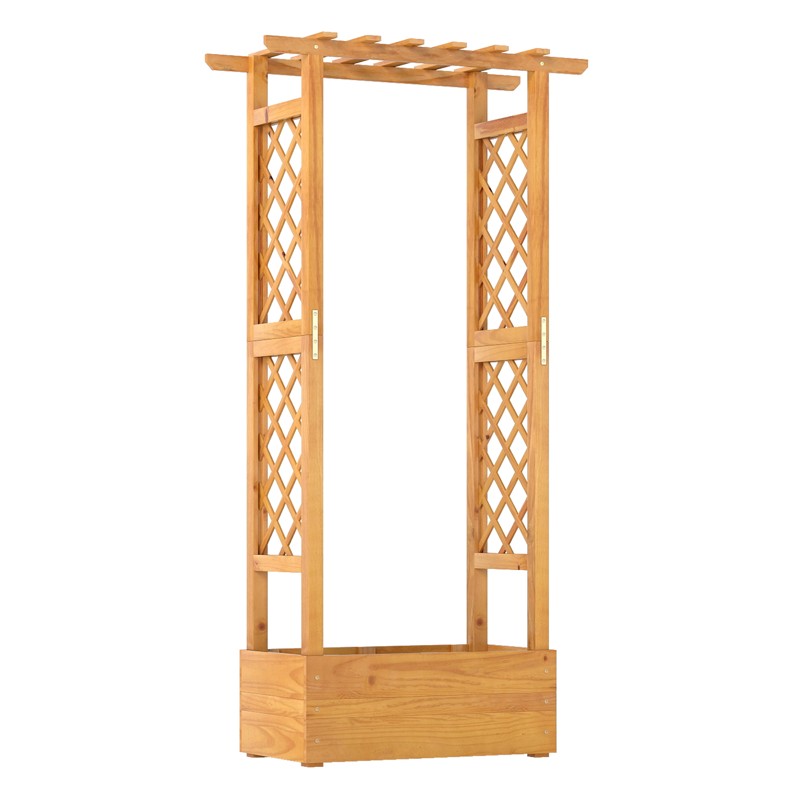 SUGIFT 60-in Tall 44-lb Roof Pine Wood Raised Garden Bed with Lattice Trellis Hanging Roof and Open-Ended Base