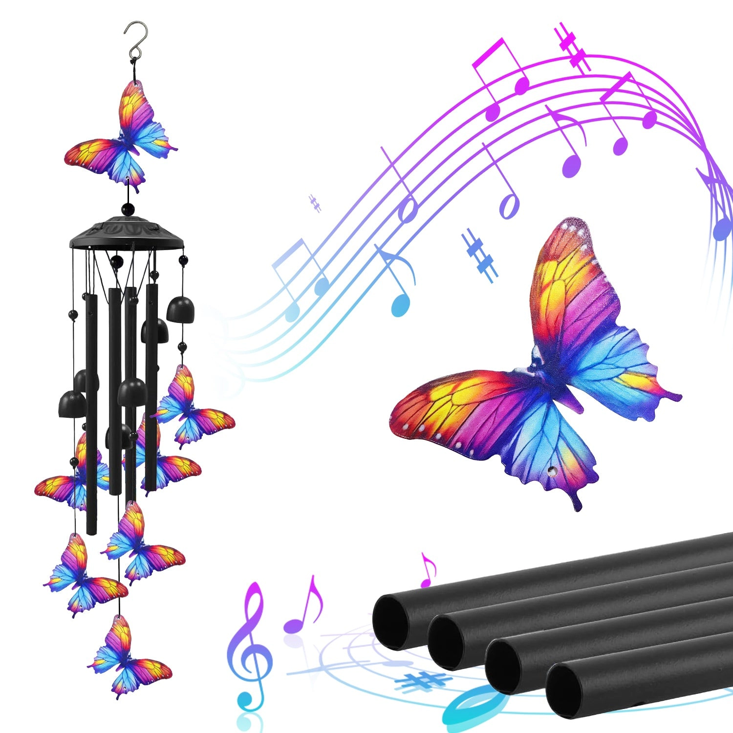 GBruno Metal Butterfly Wind Chimes With Aluminum Tubes