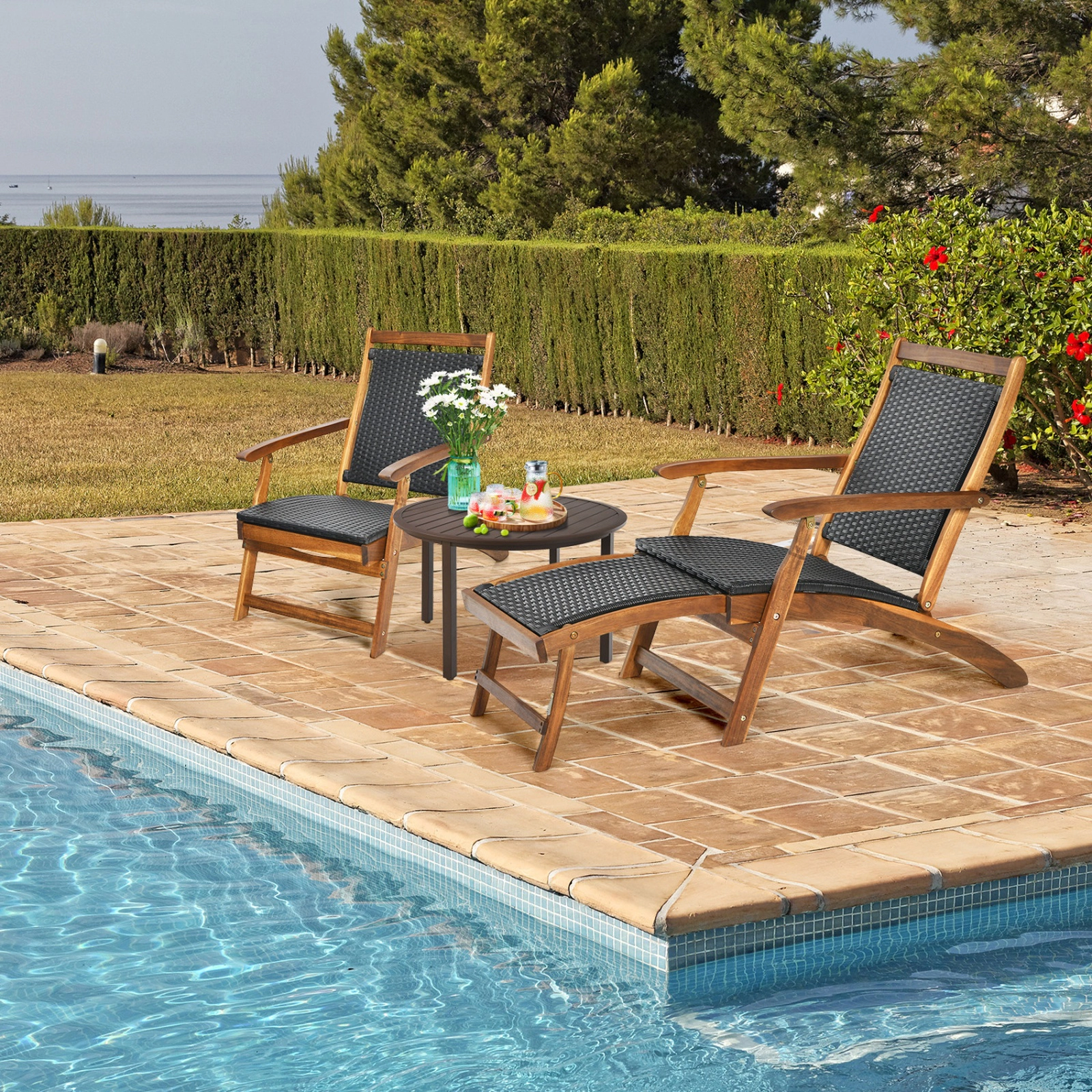SUGIFT Folding Lounge Chair with Retractable Footrest 360-lb Capacity Set of 2 Mix Brown and Reddish Brown