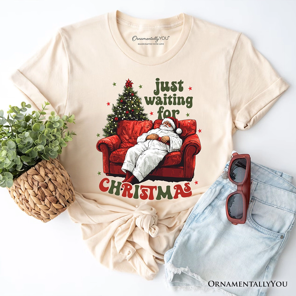 OrnamentallyYou Mens Funny Fat Santa "Just Waiting For Christmas T-Shirt