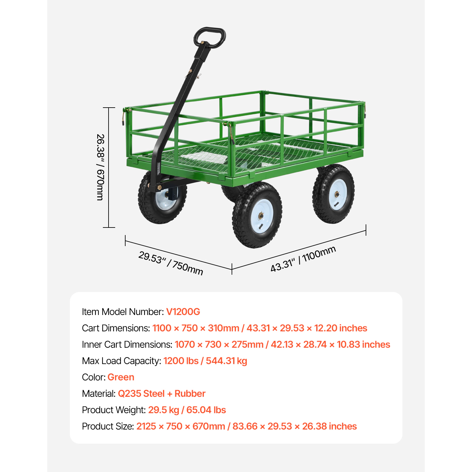 HONGGE Steel Garden Cart Heavy Duty Pullable Wagon Yard 2 1 Outdoor Metal Utility Trailer