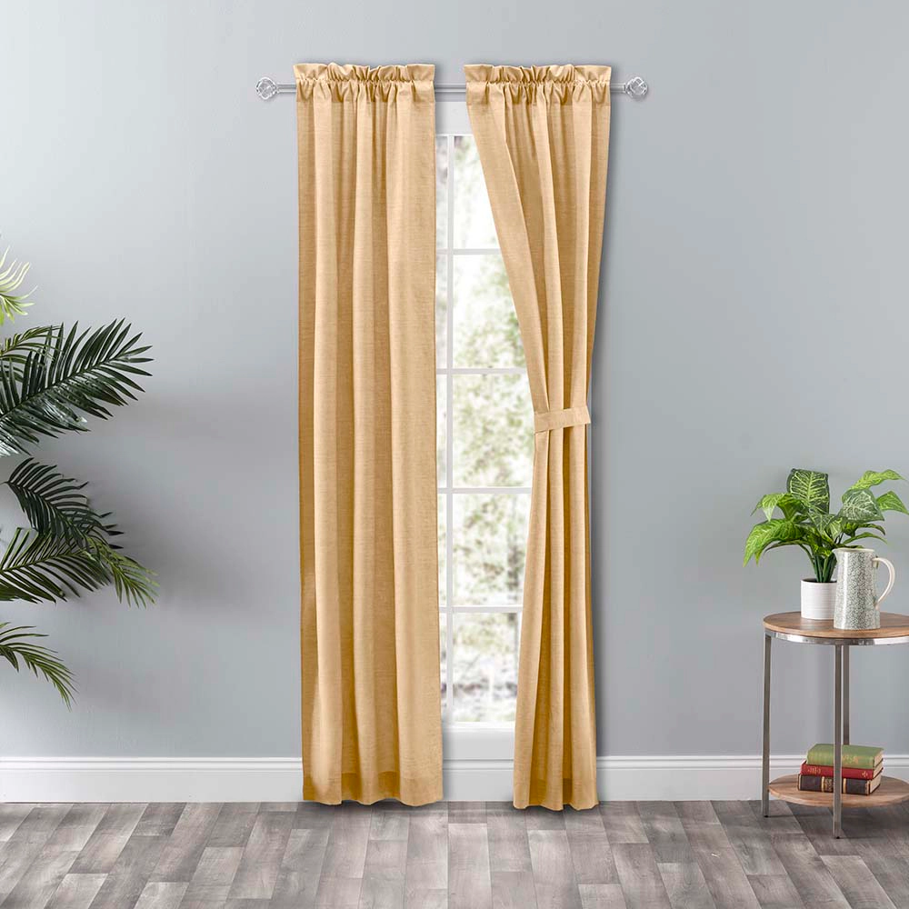 Ellis Curtain Lisa Solid Color Poly Cotton Duck Fabric Tailored Panel Pair with Ties 56" x 84" Butter