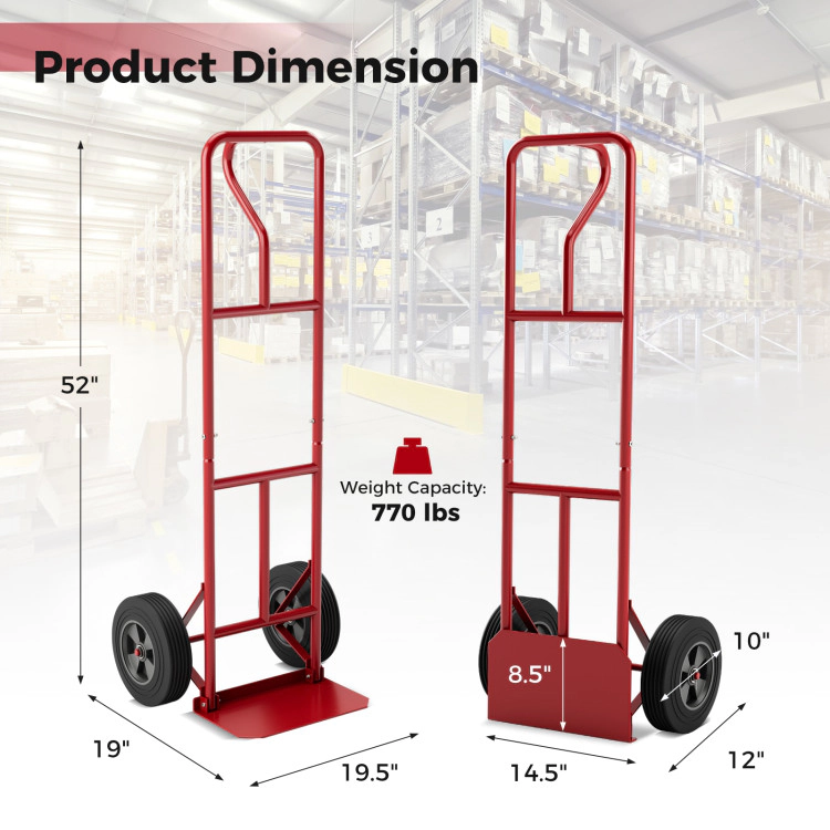 SUGIFT 660-lb Capacity P-Handle Hand Truck Dolly with Foldable Load Plate and Double Bearing Wheels