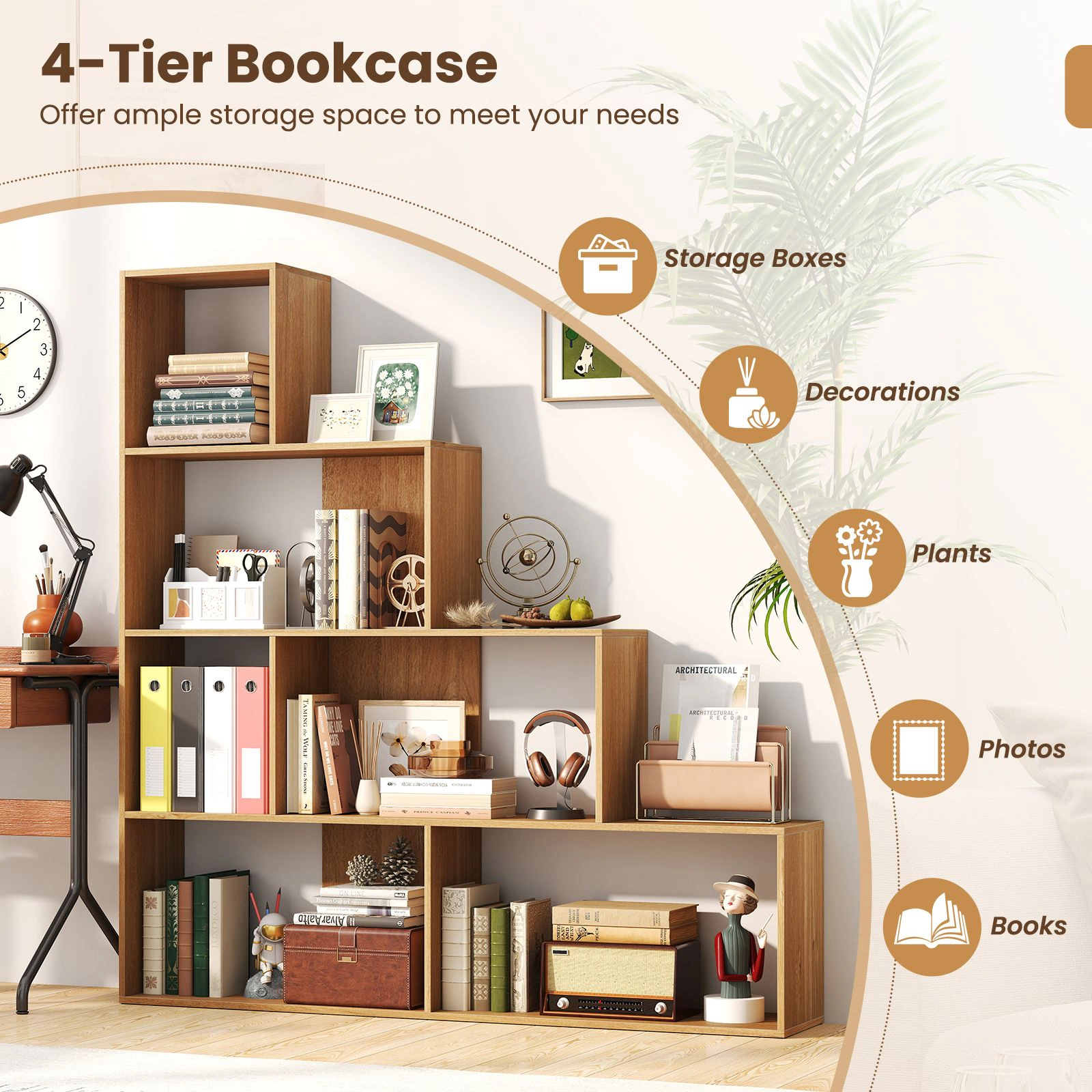 SlickBlue 4-Tier Stair Bookcase With 6 Cube Storage Compartments