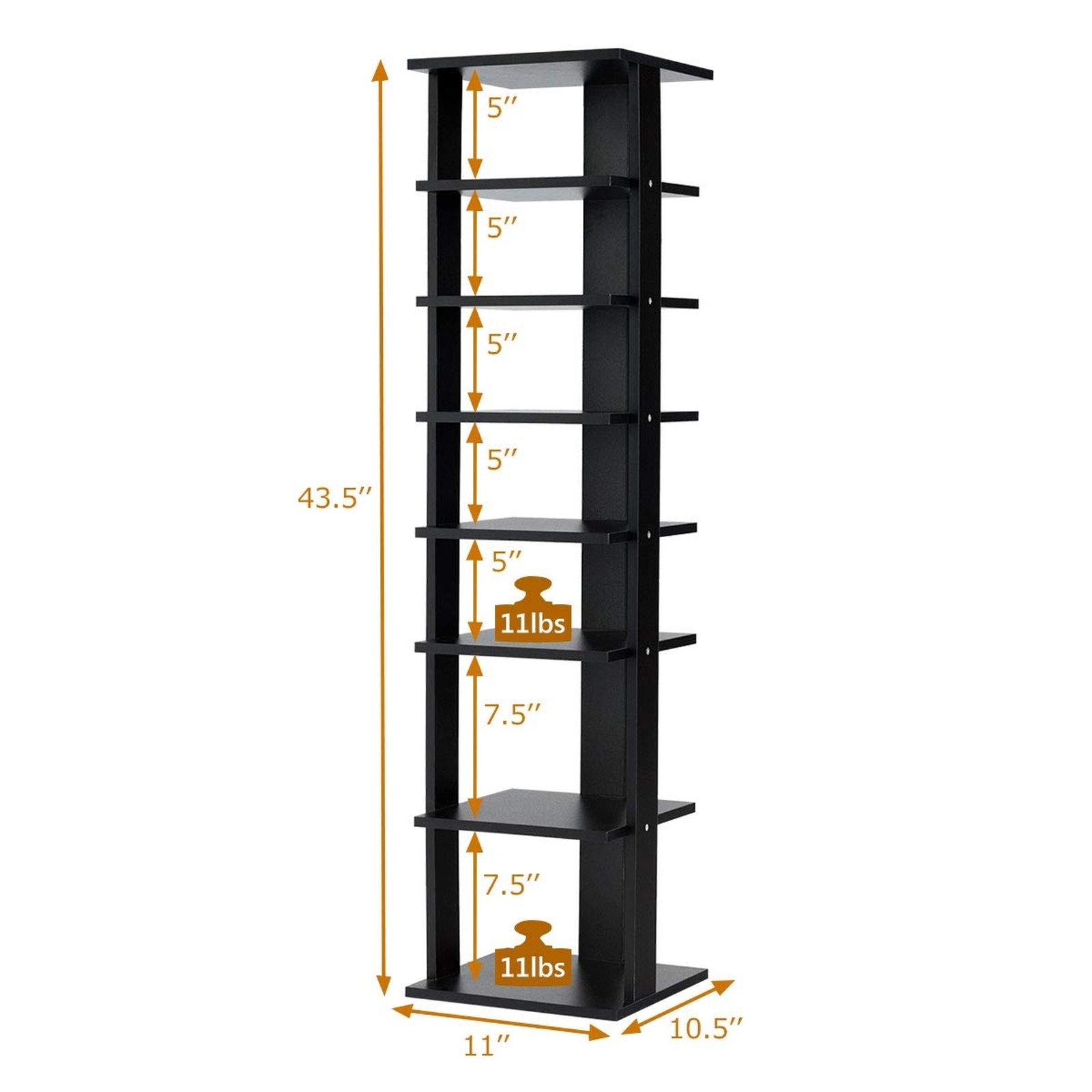 SUGIFT 7-Tier Free Standing MDF Shoe Rack Storage Shelves 43.5-in Tall Black