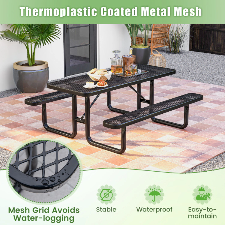 Hivvago 45 Inches Outdoor Round Picnic Table And Bench Set For 8 With Umbrella Hole-Black