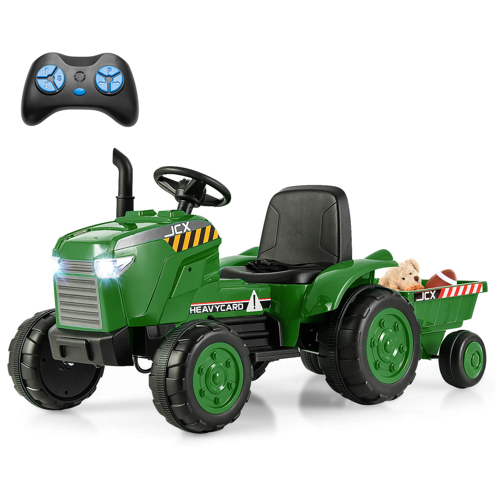 Costway 2-in-1 Electric Toy Car 12V Kids Ride On Tractor w/Trailer Remote Control Lights Pink