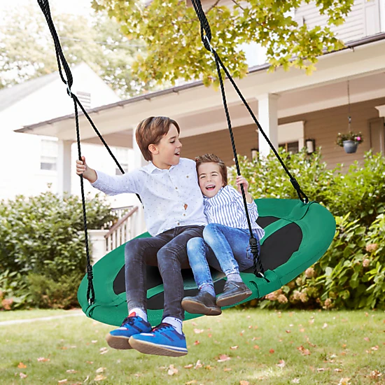 SUGIFT 40-in Round Saucer Tree Swing with Adjustable Ropes and Carabiners 220-lb Capacity Ages 3+ Green