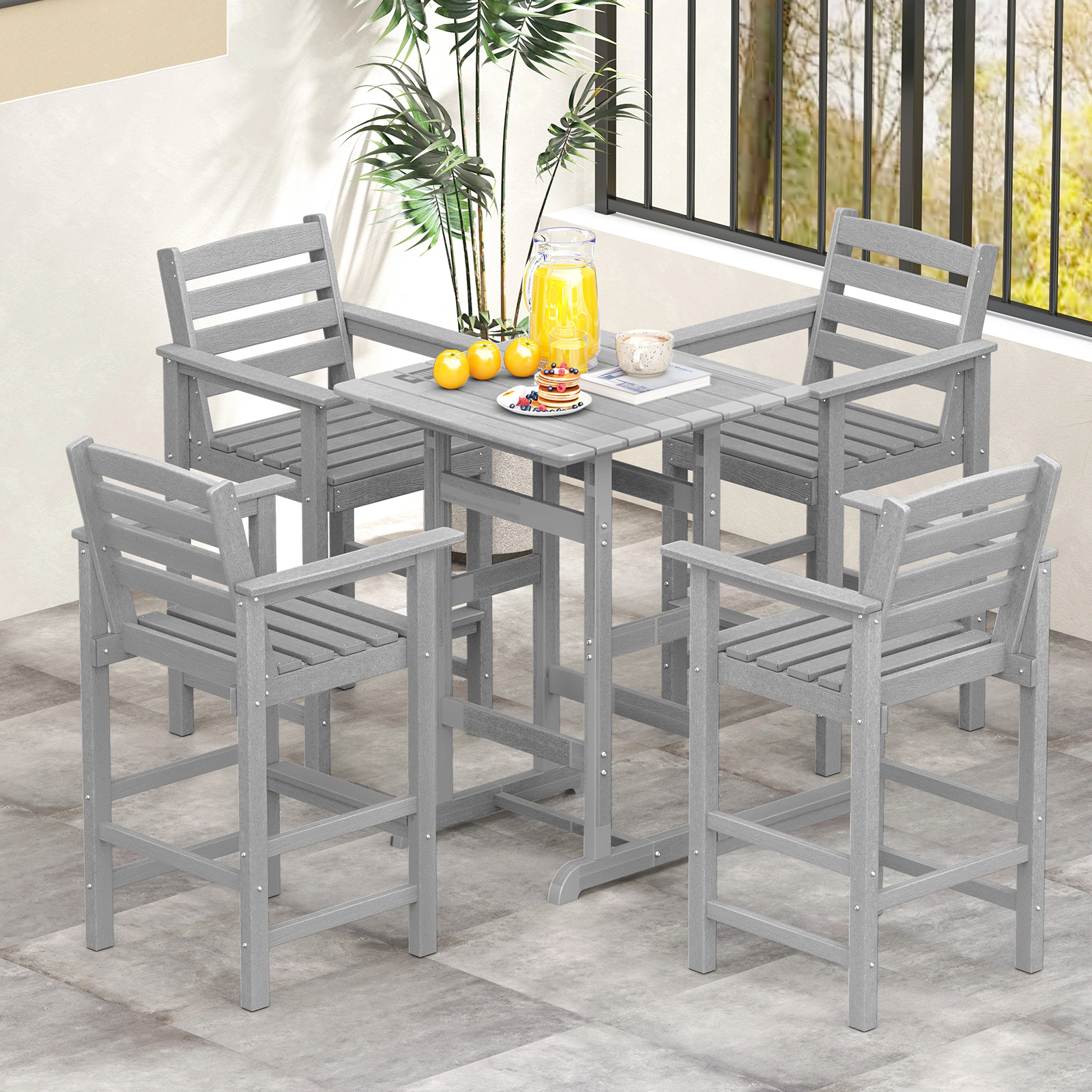 SUGIFT Adirondack Patio Bar Chairs Set of 2 330-lb Capacity Gray