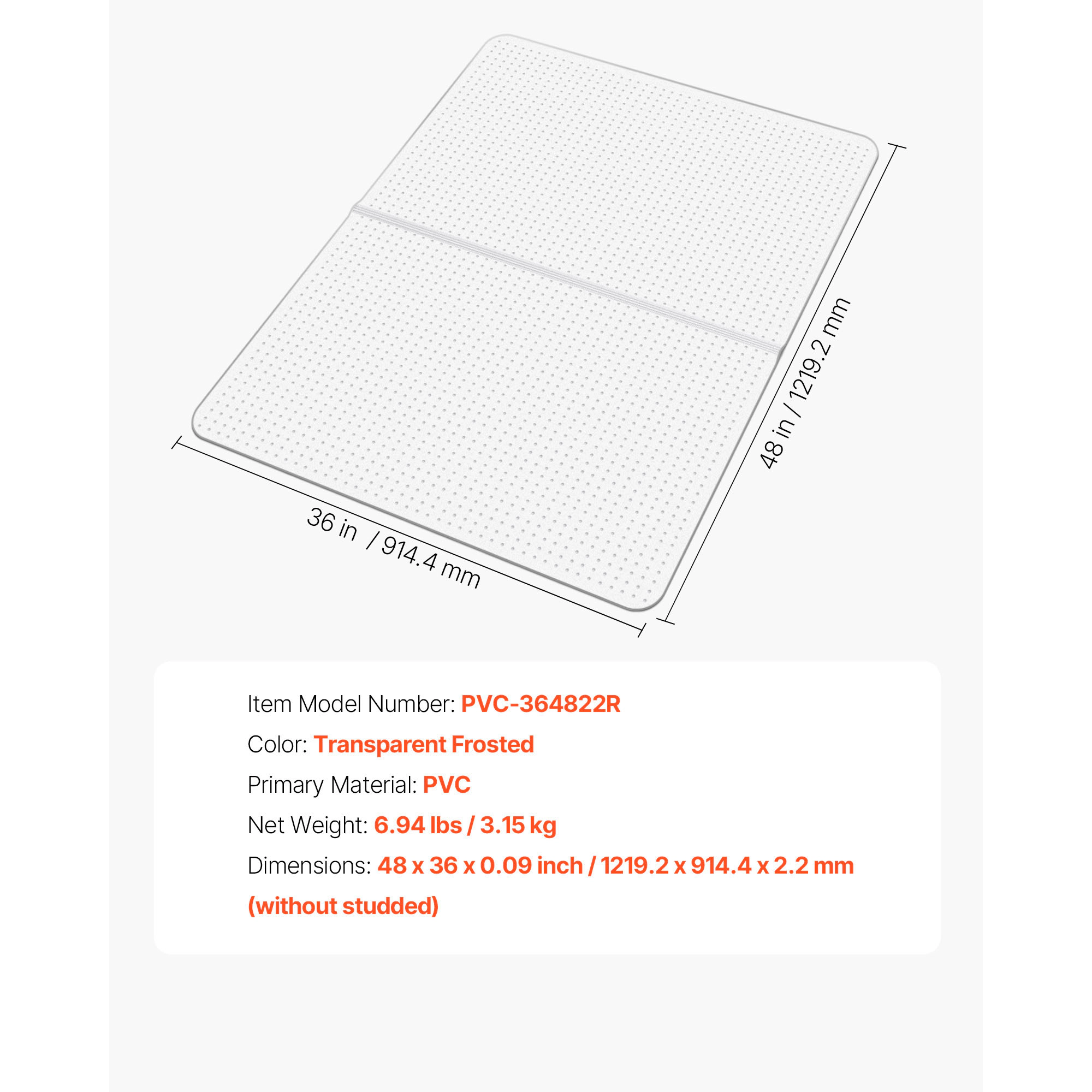 HONGGE Chair Mat, 36 x 48-inch Office Chair Mat for Carpeted Floors, Floor Protector Rug with Studded