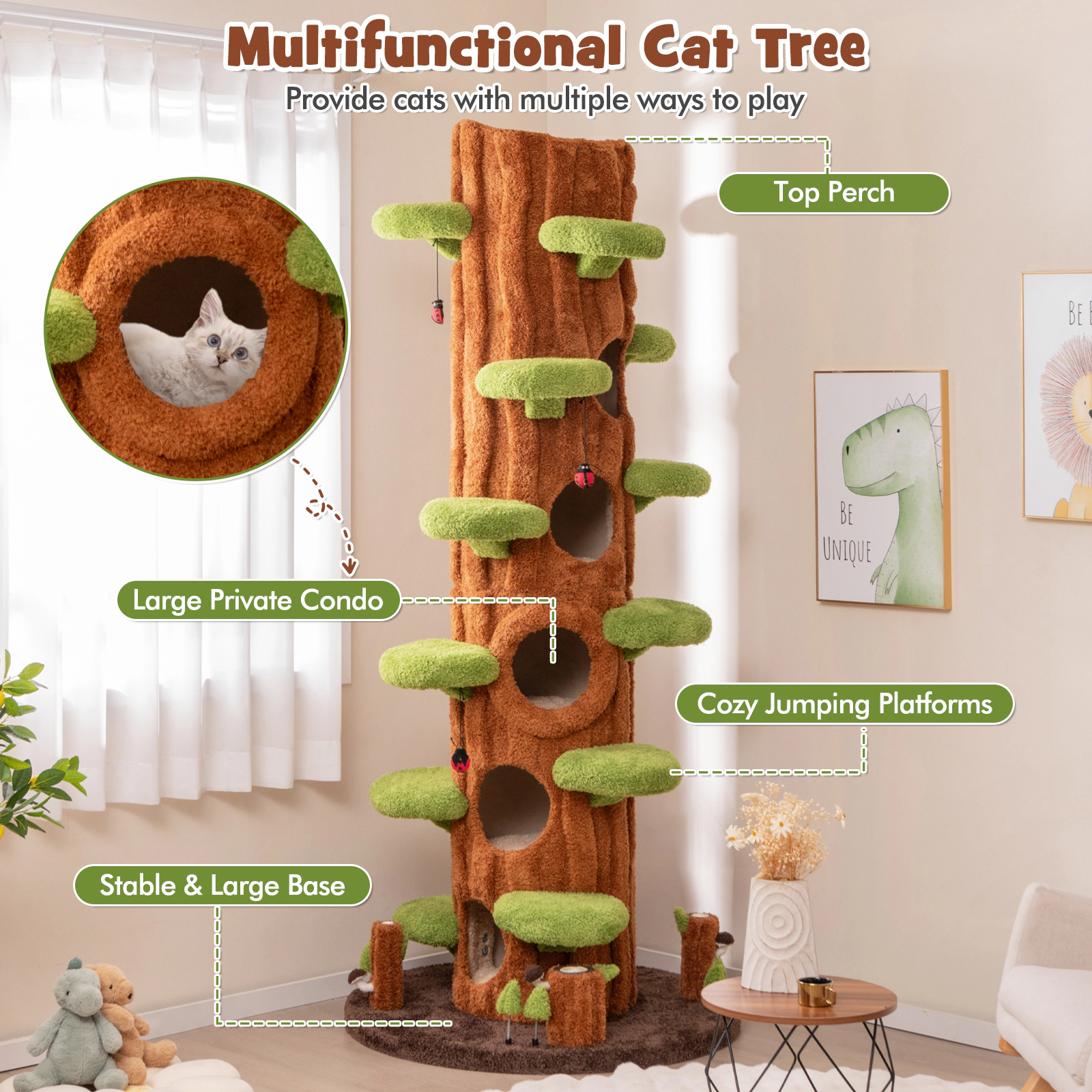 SlickBlue Tall Cat Tree Tower with Multi-Level Perches and Condos