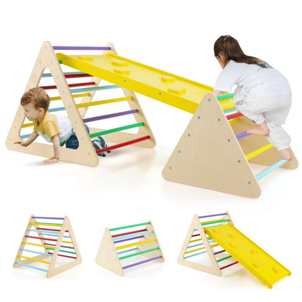 SUGIFT 3-Piece Toddler Triangle Montessori Climber Set with 2 Triangles and Ramp 110-lb Capacity Ages 1+ Colorful