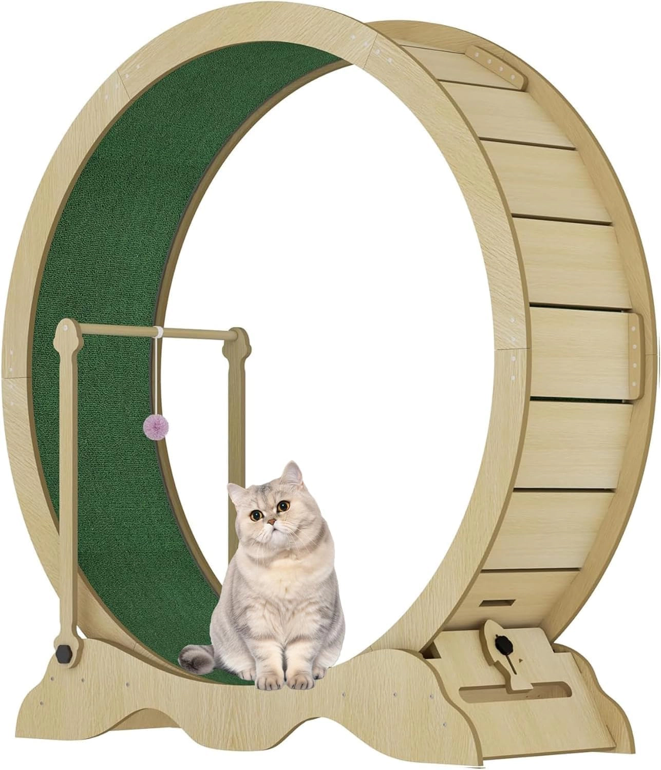 100cm Inner-Diameter Density-Board Cat Exercise Wheel, Indoor Cat Running Treadmill, Natural Wood Tone