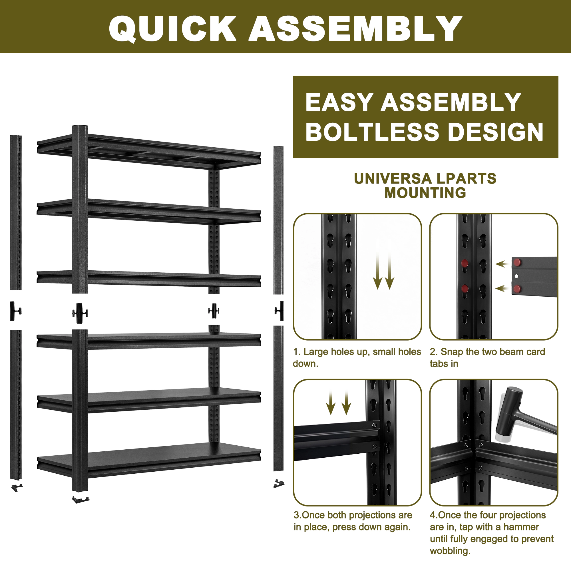 Flynama 6-Shelf Garage Pantry Organizer, Heavy Duty Steel, Adjustable, Black (48"W x 84"H x 18"D)