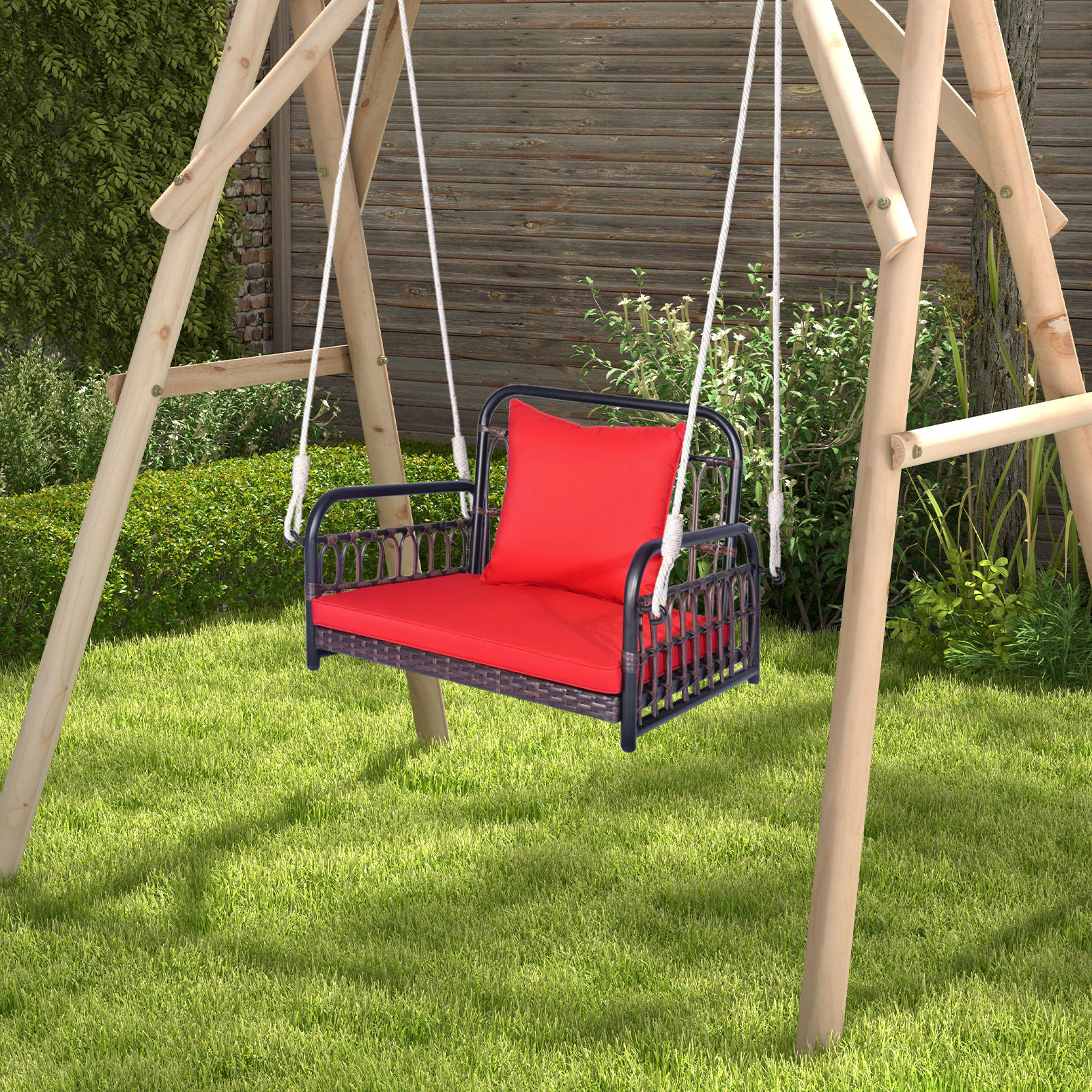 LJG Patio Rattan Porch Swing Hammock Chair with Seat Cushion