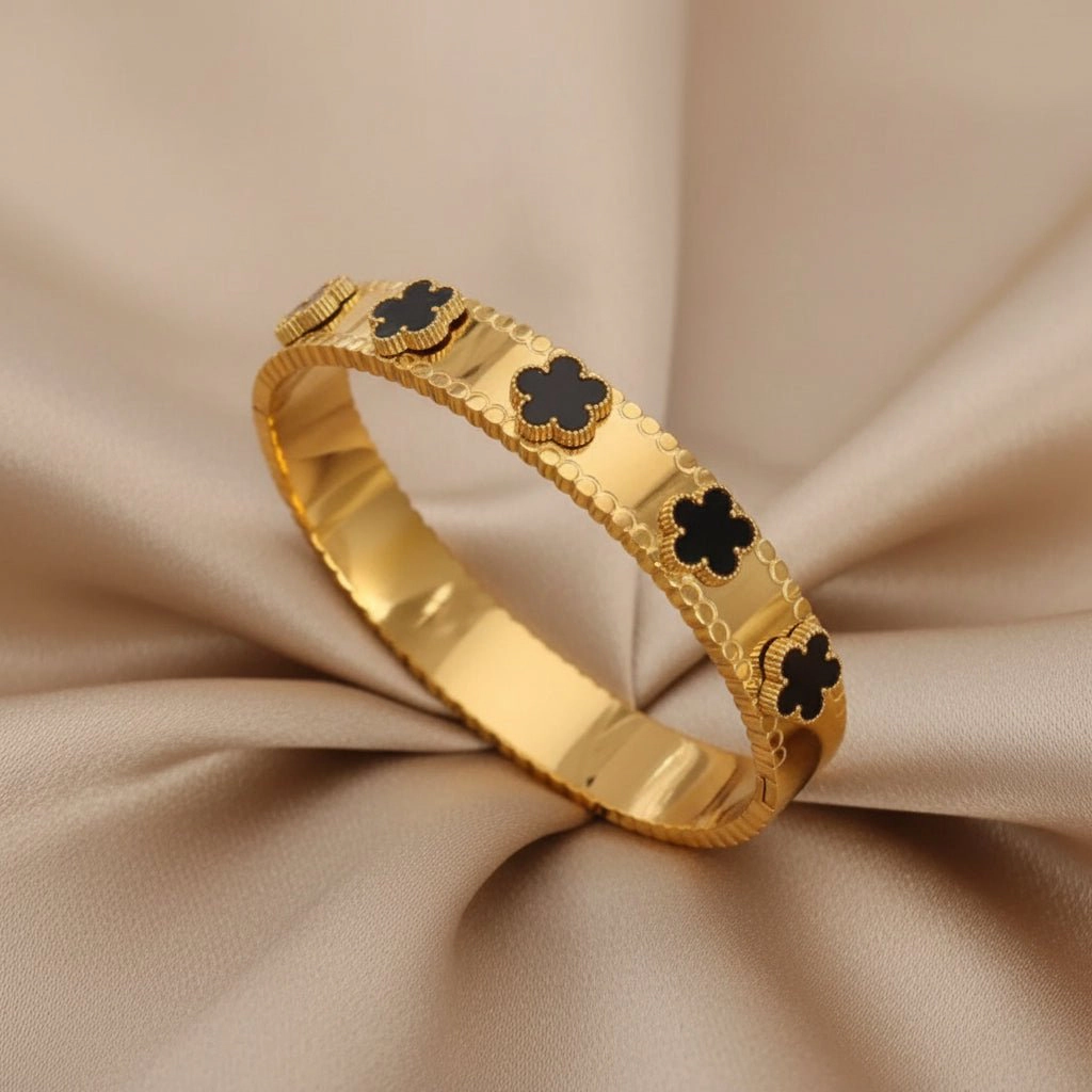 DressAtR Women's Black Flower Bangle Bracelet
